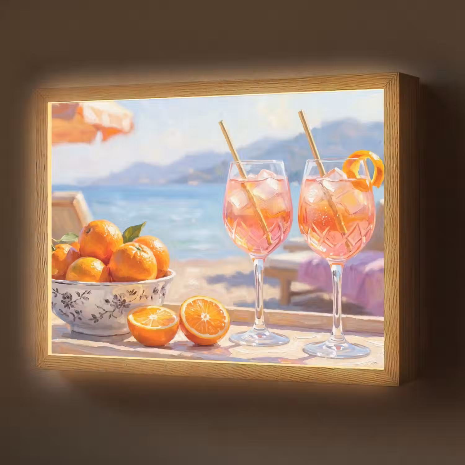 Drank - Glazen - Strand - Zomer - Oranje Light Box met batterij (Wandlamp) middel -z3d_website