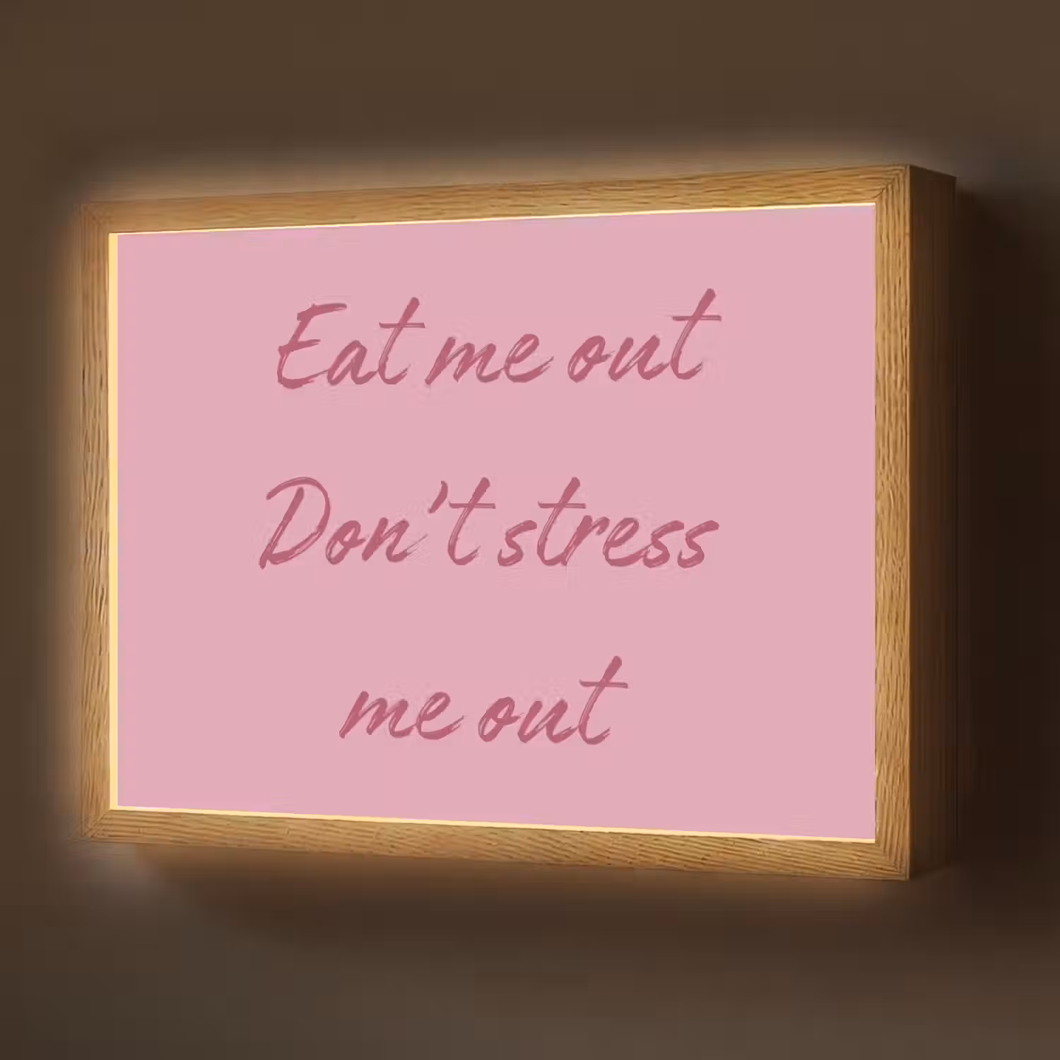 Eat me out don't stress me out - Roze - Handgeschreven Light Box met batterij (Wandlamp) middel -z3d_website