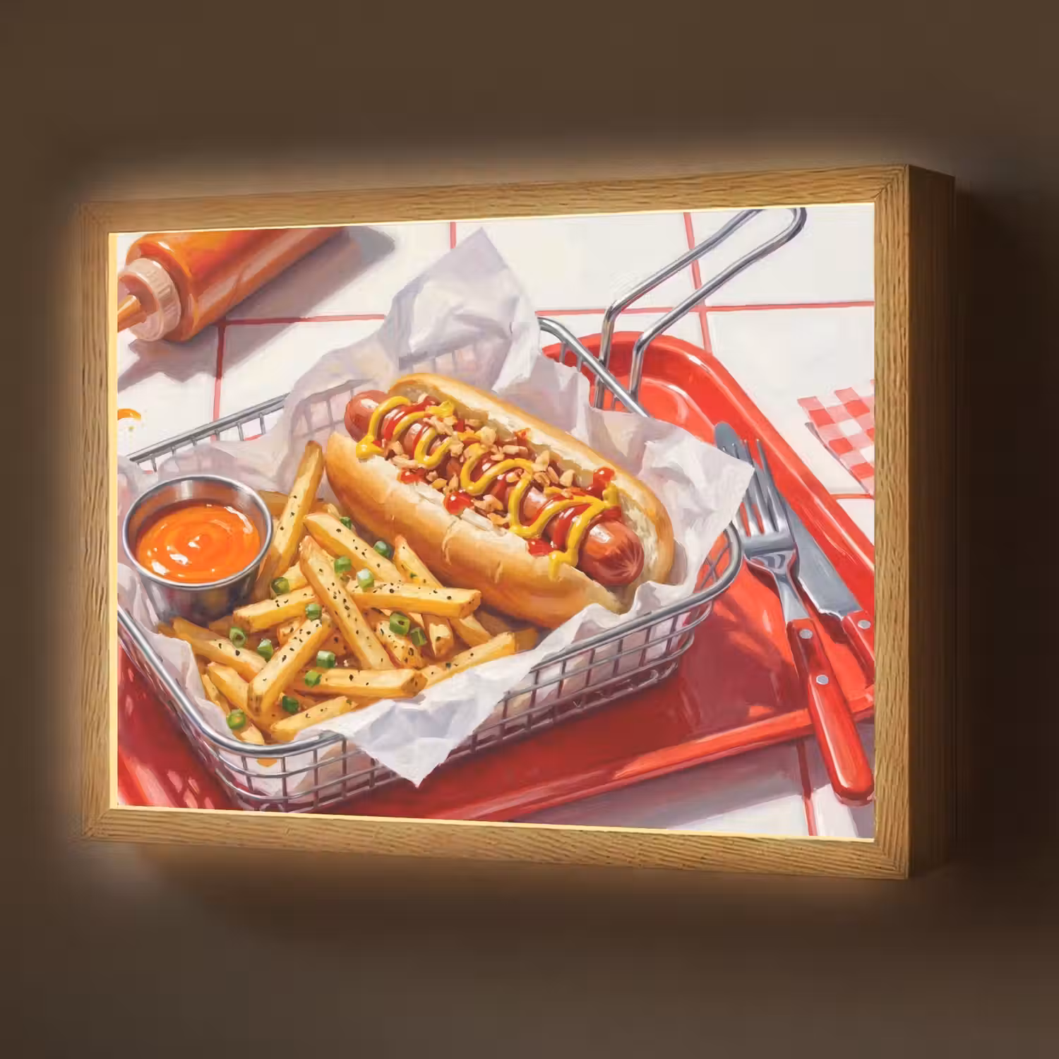 Eten - Hotdog - Fastfood - Modern - Rood Light Box met batterij (Wandlamp) middel -z3d_website
