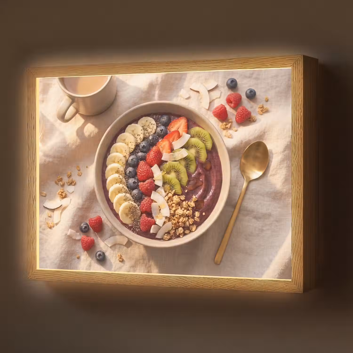 Eten - Ontbijtkom - Fruit - Gezond - Kleurrijk Light Box met batterij (Wandlamp) middel -z3d_website