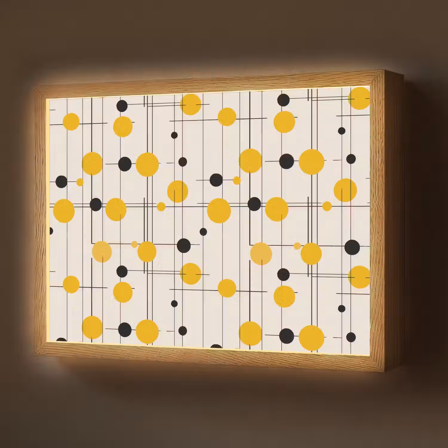 Geometrisch - Retro - Lijnen - Okergeel - Zwart Light Box met batterij (Wandlamp) middel 907 -z3d_website
