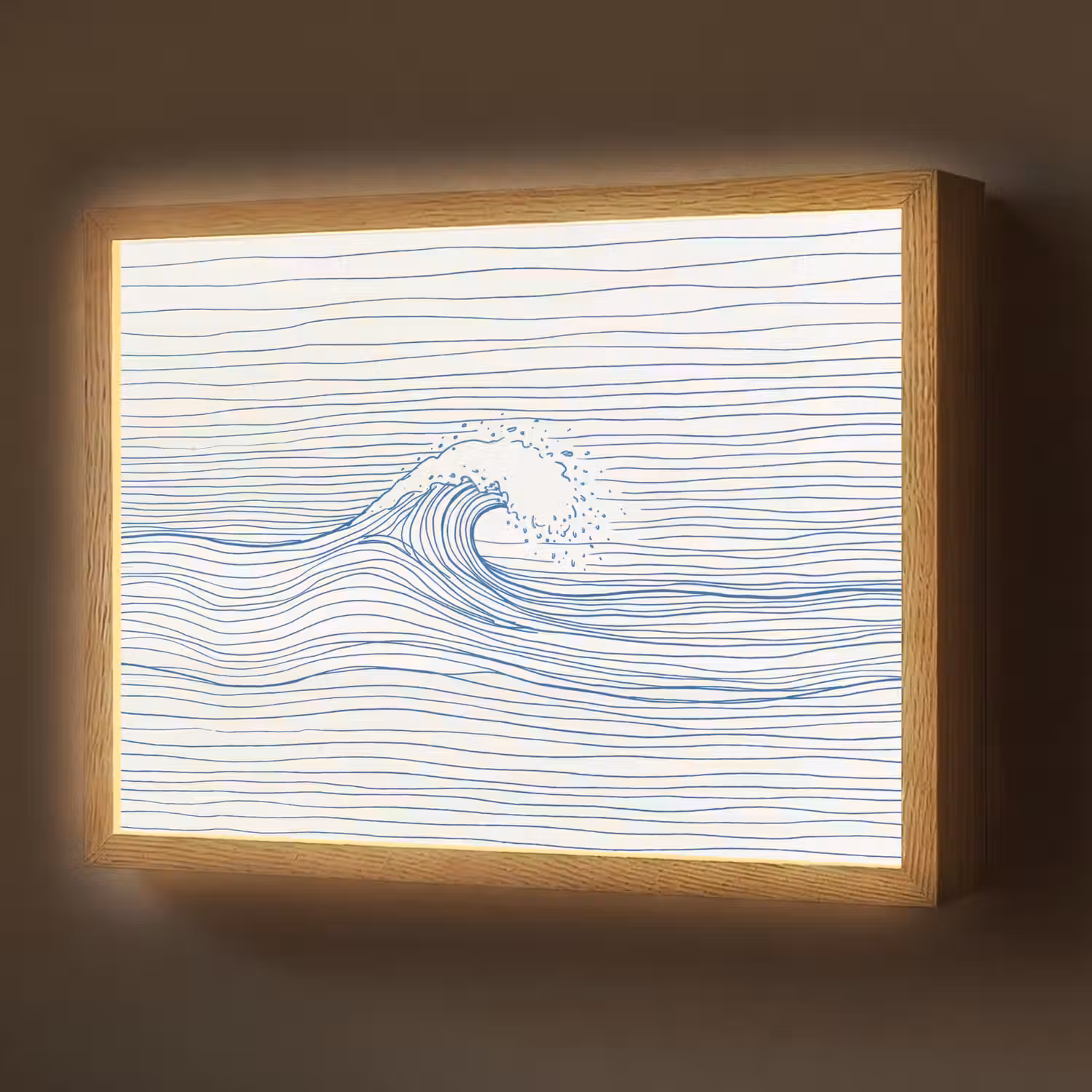 Golf - Brekende - Natuur - Minimalistisch - Blauw Light Box met batterij (Wandlamp) middel -z3d_website