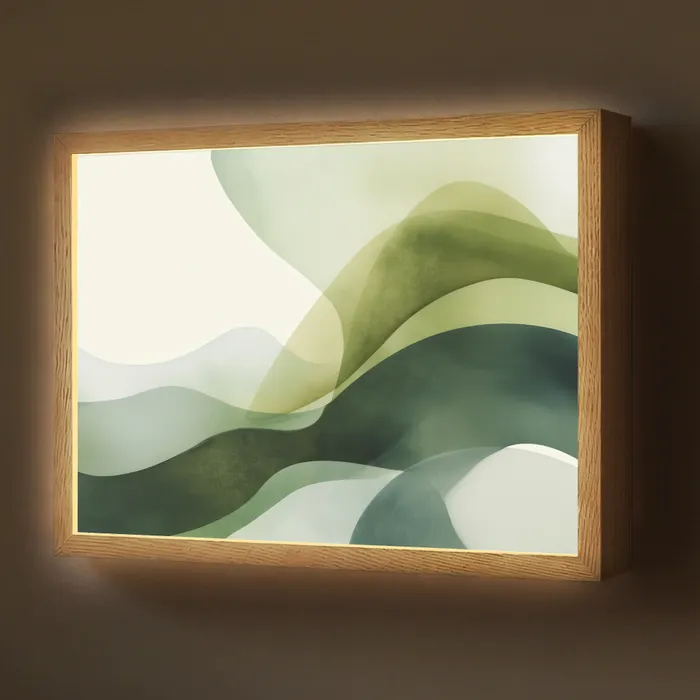 Golven - Abstract - Lichtgroen - Sierlijk Light Box met batterij (Wandlamp) middel -z3d_website