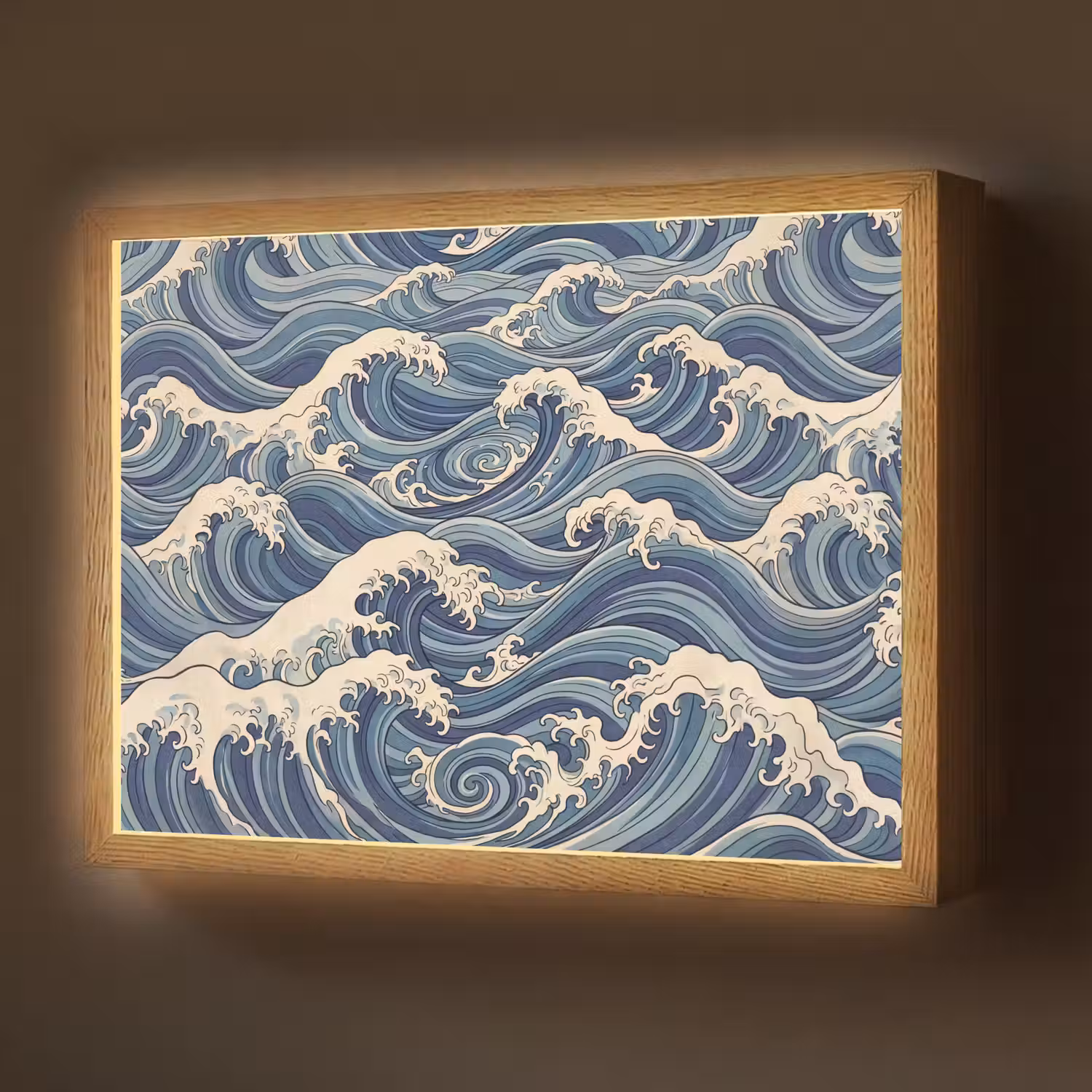 Golven - Zee - Natuur - Abstract - Blauw Light Box met batterij (Wandlamp) middel -z3d_website