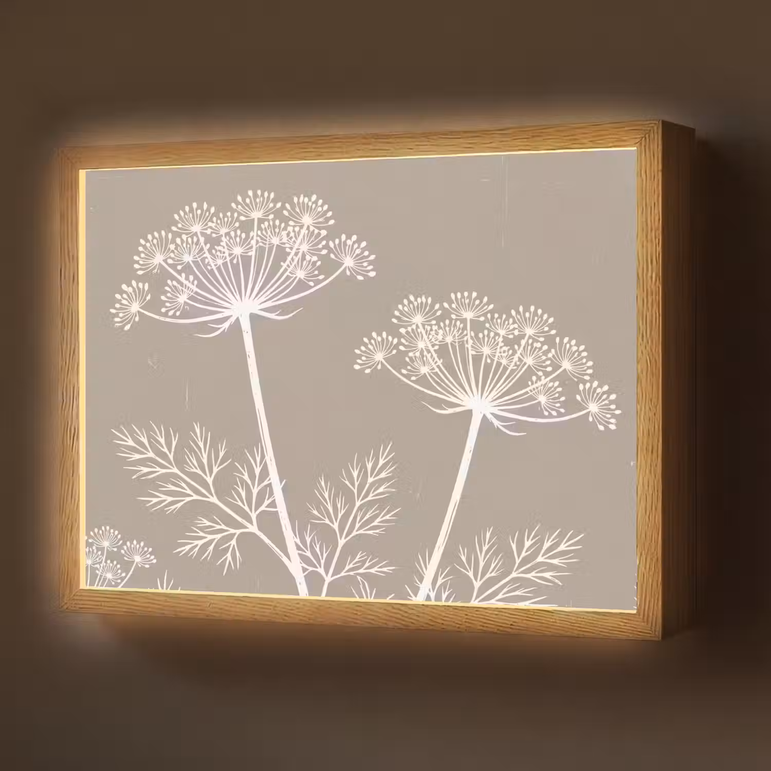 Grafisch - Fluitenkruid - Taupe Light Box met batterij (Wandlamp) middel -z3d_website
