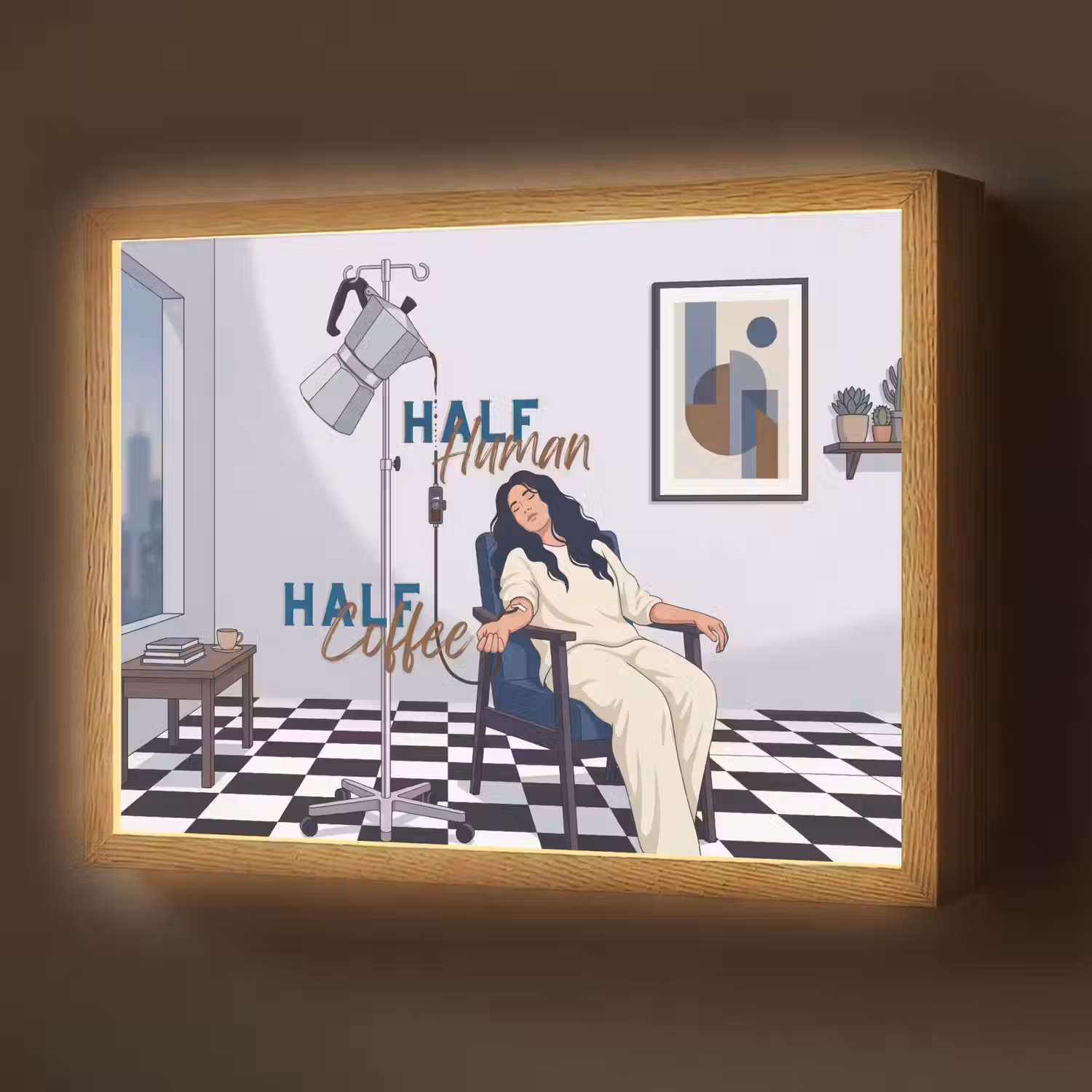 Half human, Half Coffee - Infuus - Koffie Light Box met batterij (Wandlamp) middel -z3d_website