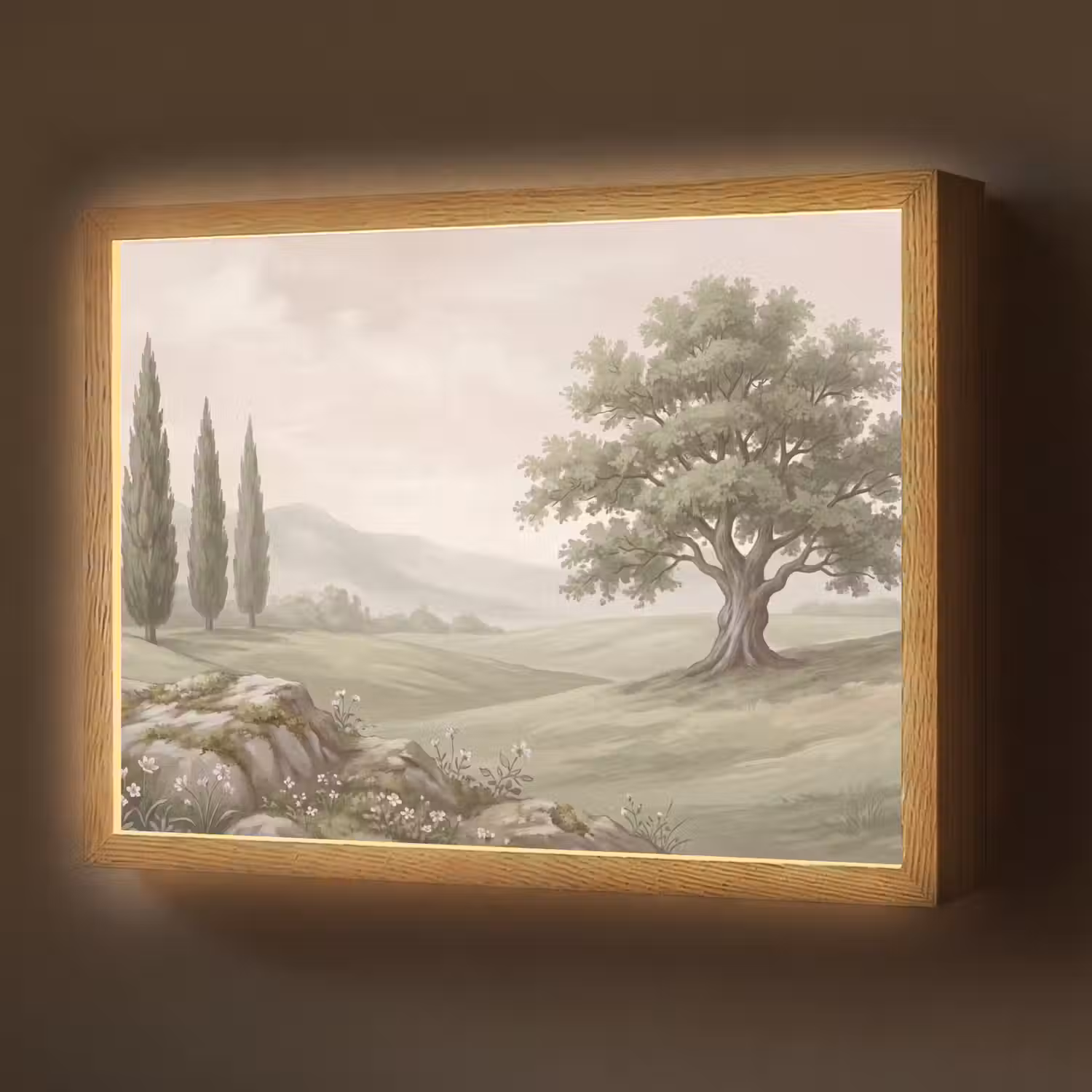 Heuvellandschap - Bomen - Natuur - Groen Light Box met batterij (Wandlamp) middel -z3d_website