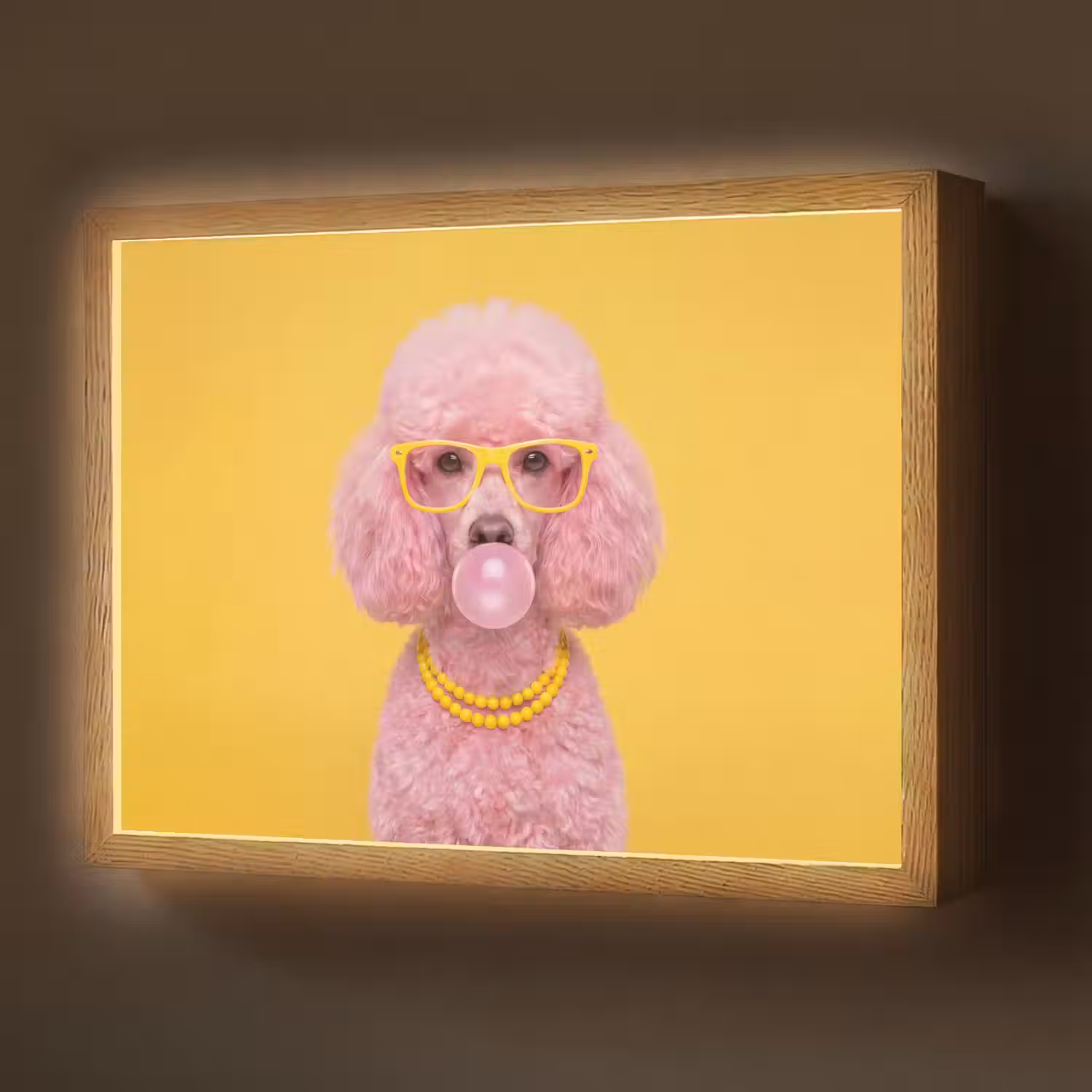 Hond - Kauwgum - Dieren - Modern - Roze Light Box met batterij (Wandlamp) middel -z3d_website