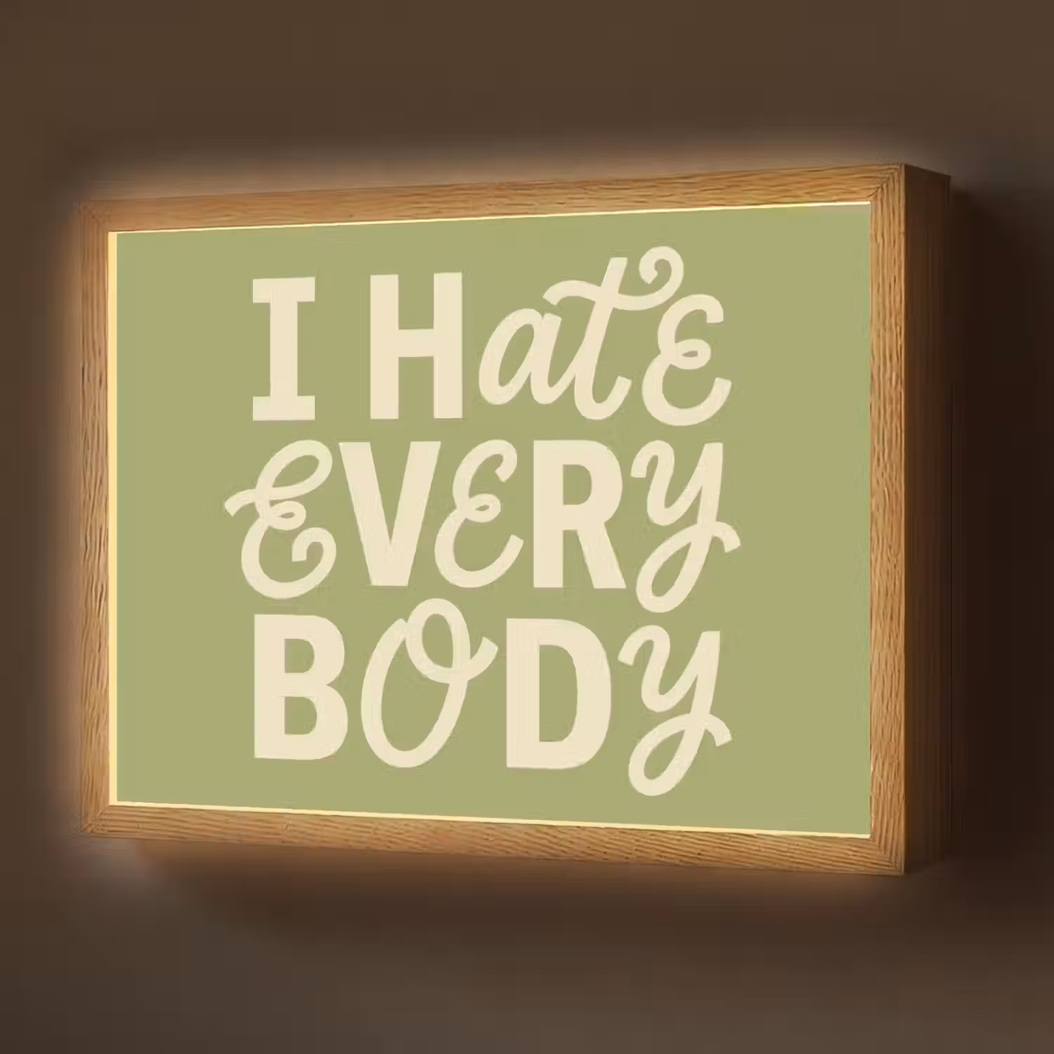 I hate everybody - Groen - Retro Light Box met batterij (Wandlamp) middel -z3d_website