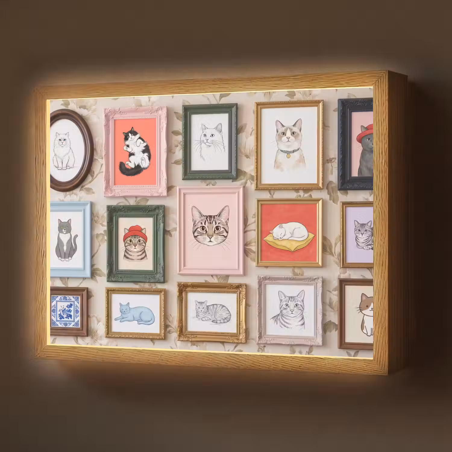 Kat - Portret - Dieren - Illustratie - Lijst Light Box met batterij (Wandlamp) middel -z3d_website