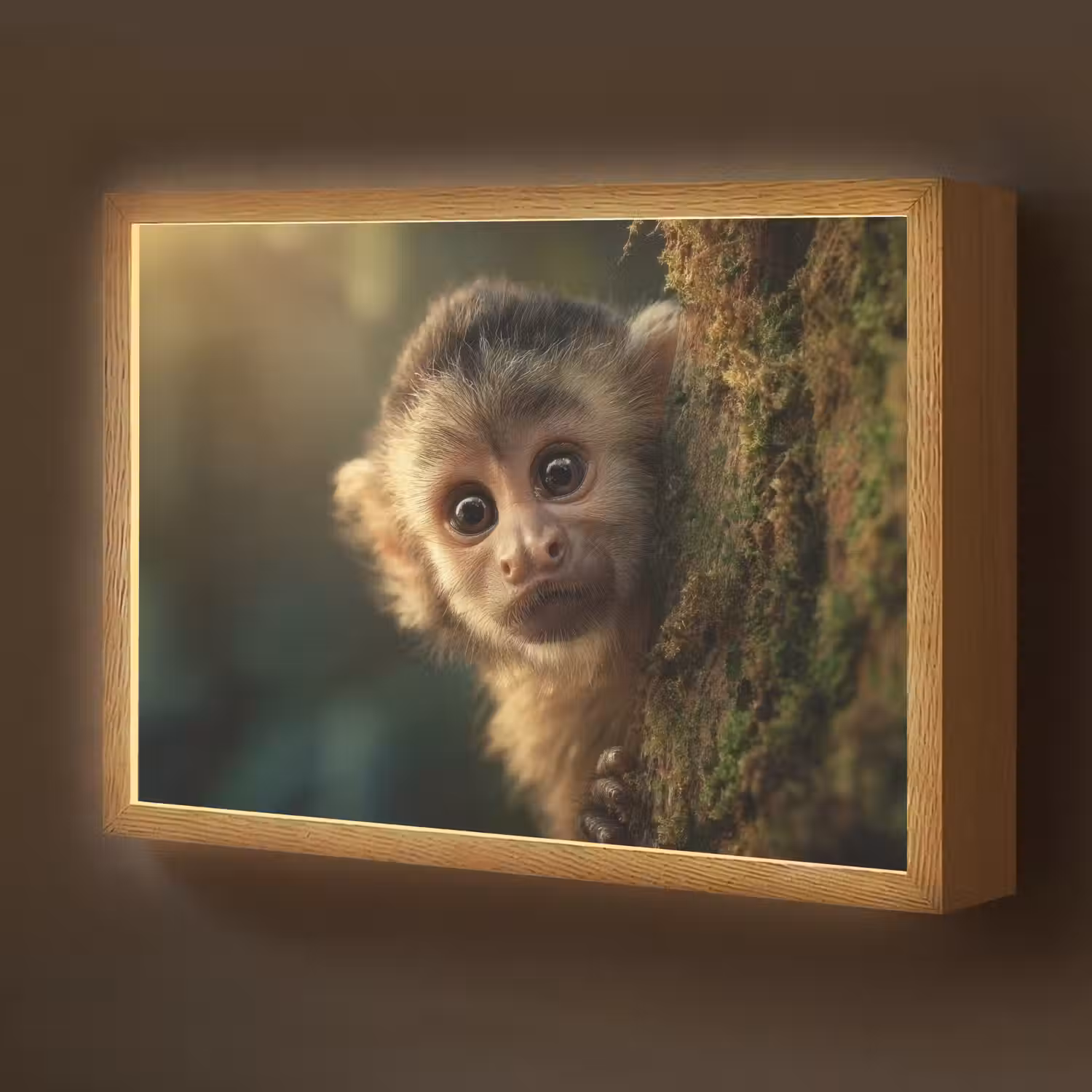 Aap - Boomstronk - Bruin Light Box met batterij (Wandlamp kind) middel -z3d_website