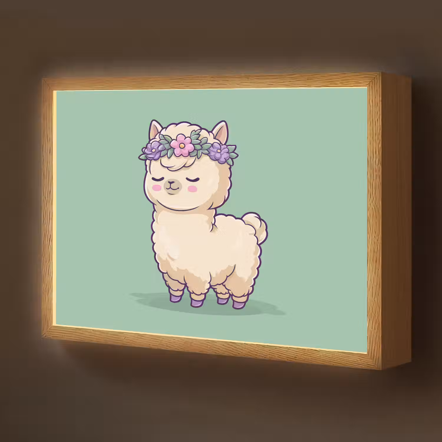 Alpaca - Groen - Bloemendiadeem Light Box met batterij (Wandlamp kind) middel -z3d_website