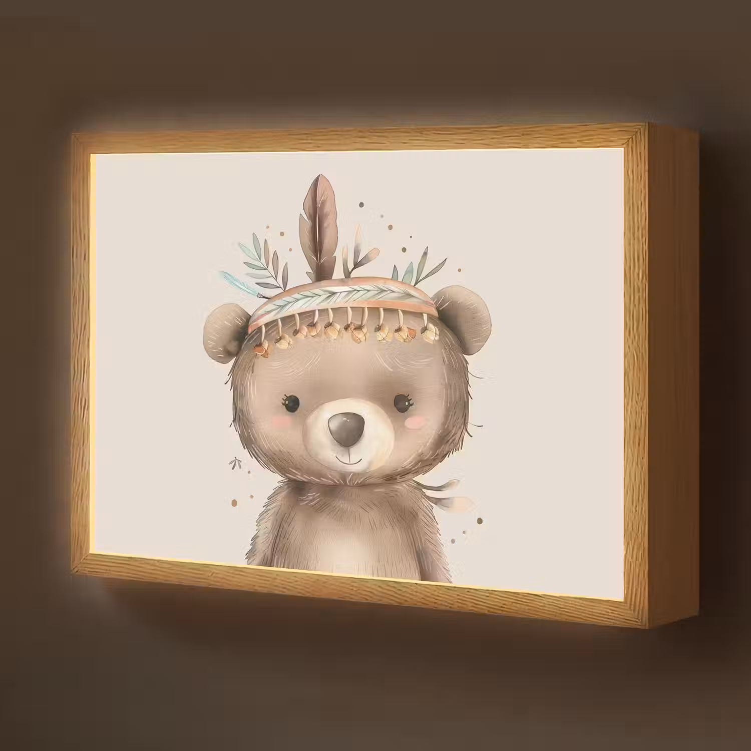 Beer - Boho - Indianentooi - Dieren Light Box met batterij (Wandlamp kind) middel -z3d_website