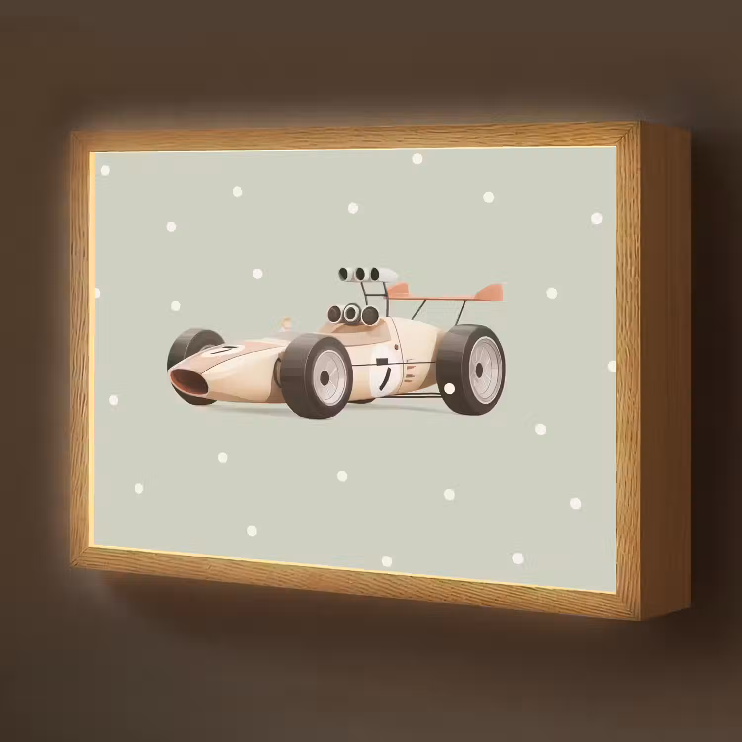 Beige - Raceauto - Stippen Light Box met batterij (Wandlamp kind) middel -z3d_website