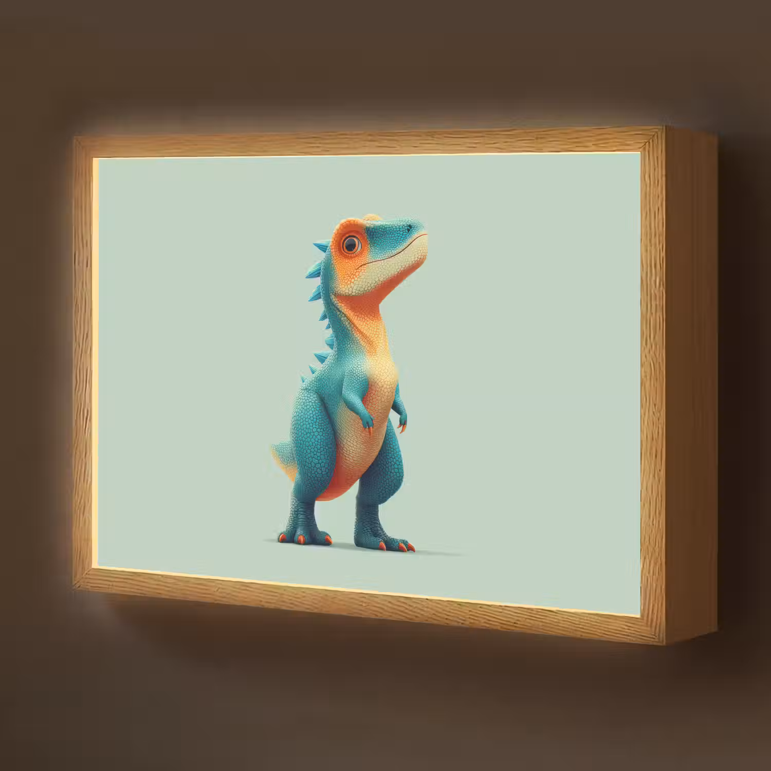 Cartoon - Dino - Oranje - Stekels Light Box met batterij (Wandlamp kind) middel -z3d_website