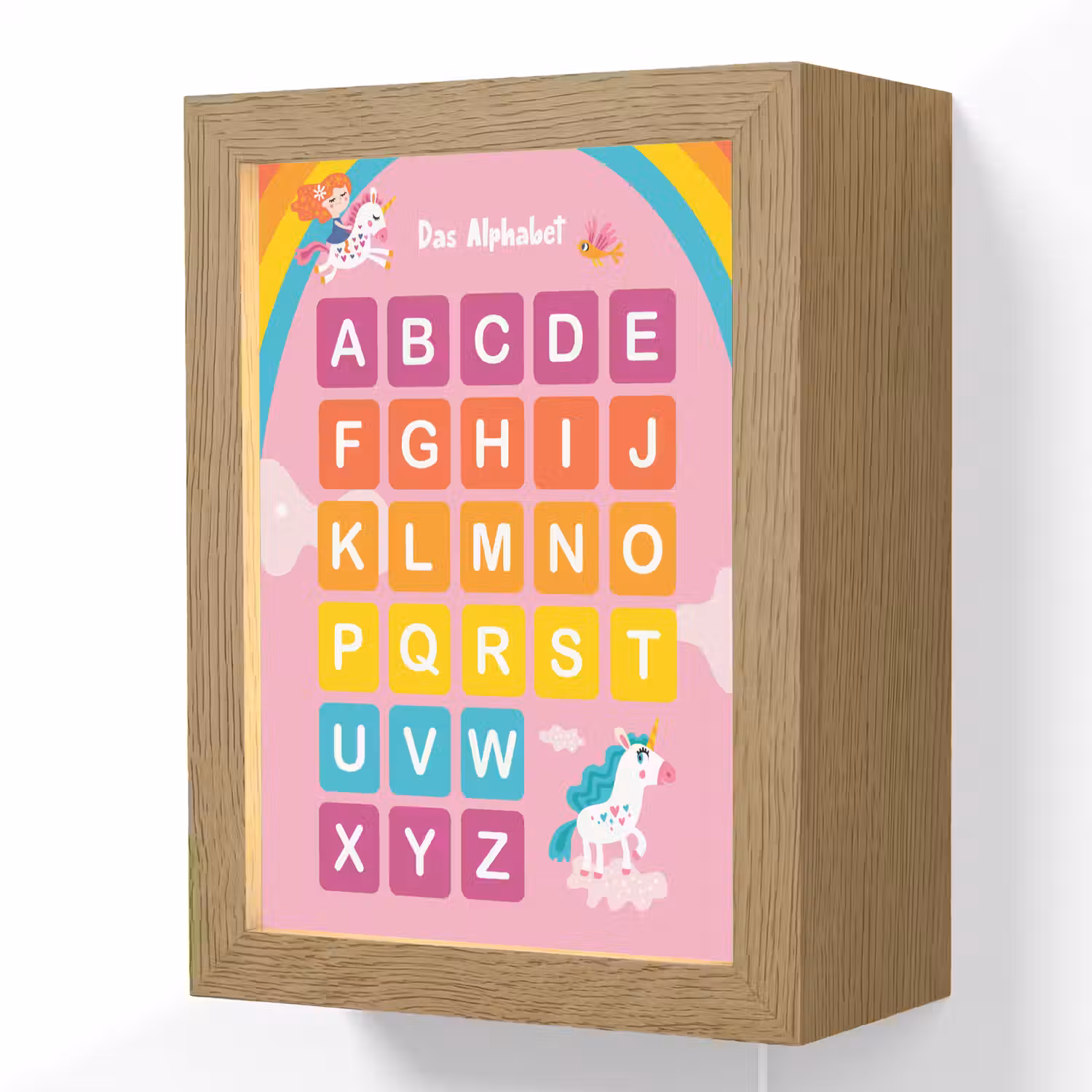 Educatief - Alfabet leren - Roze - Eenhoorn - Letters Light Box met kabel (Wandlamp kind) klein -3d