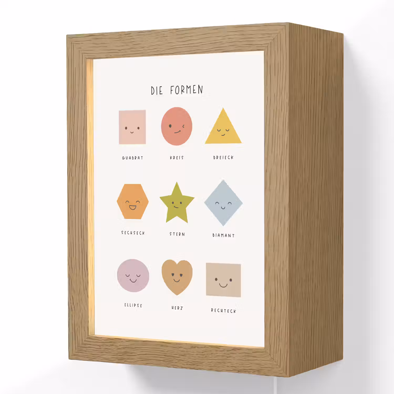 Educatief - Vormen leren - Wit - Geometrische vormen Light Box met kabel (Wandlamp kind) klein -3d