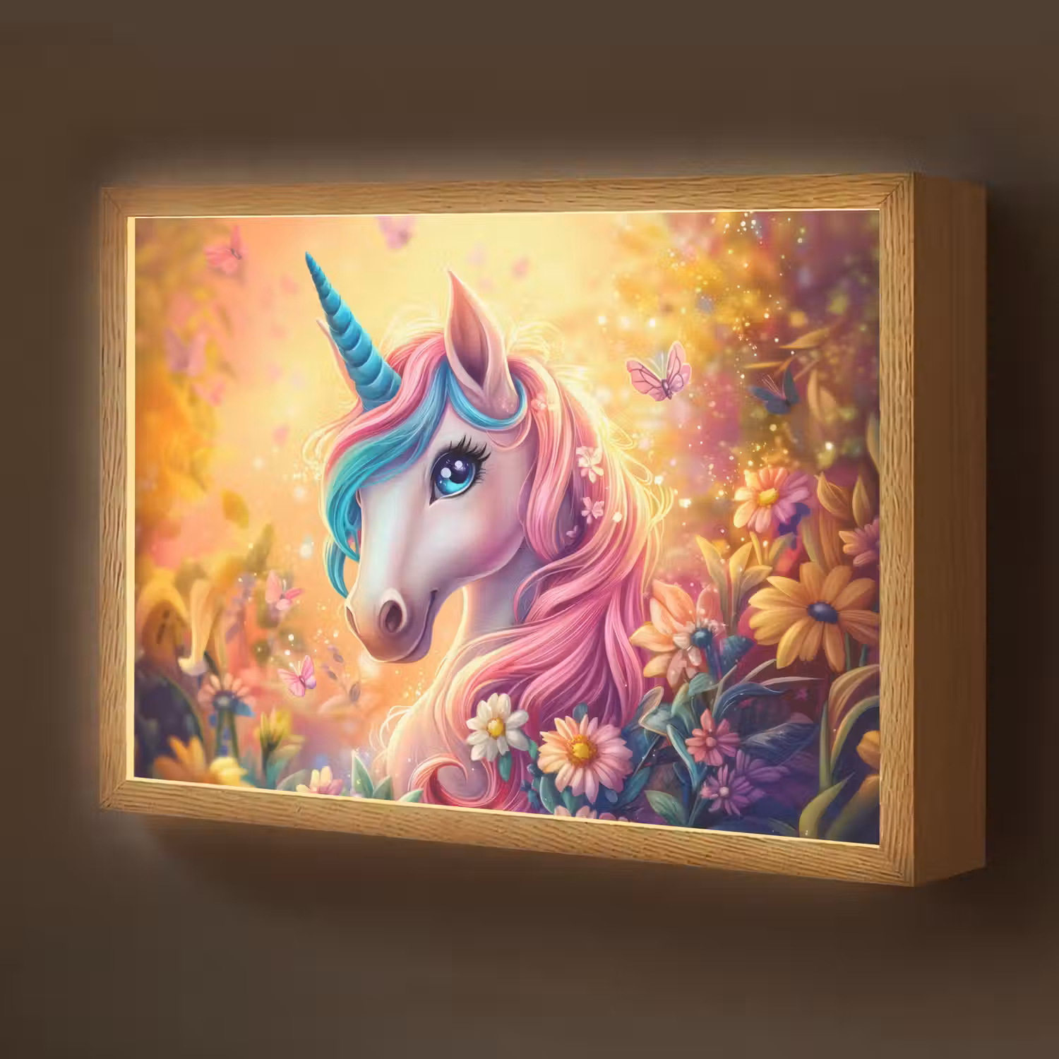 Eenhoorn - Roze - Kleurrijk - Sprookjesbos Light Box met batterij (Wandlamp kind) middel -z3d_website