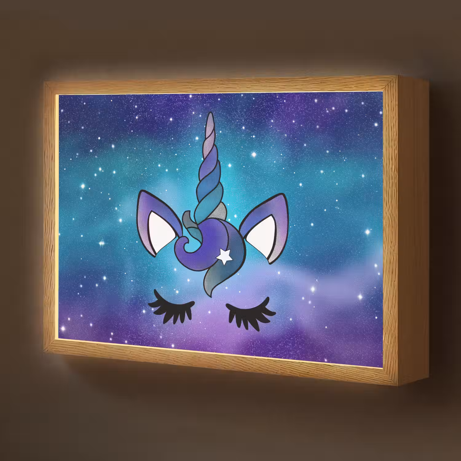Eenhoorn - Sterrenhemel - Ster - Blauw Light Box met batterij (Wandlamp kind) middel -z3d_website