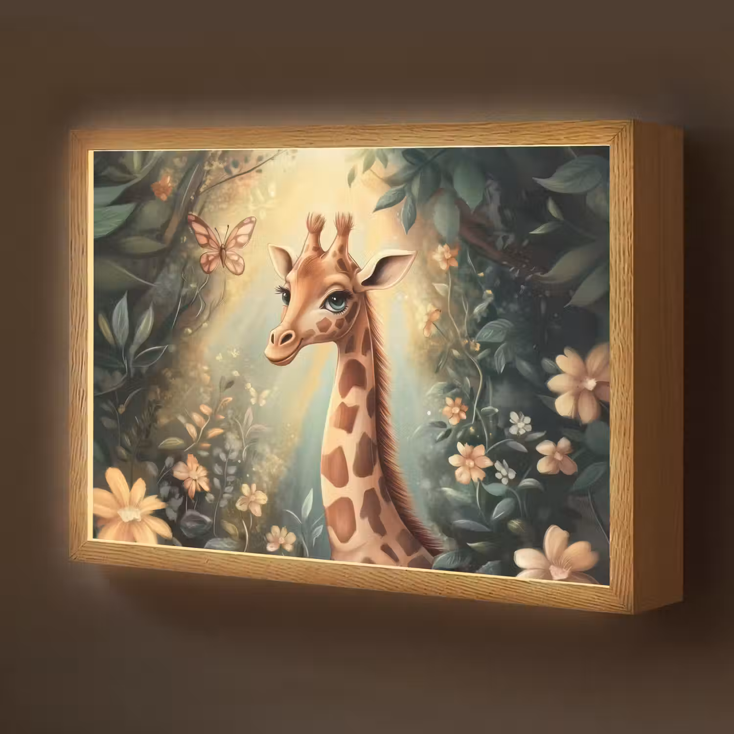 Giraffe - Jungle - Bloemen Light Box met batterij (Wandlamp kind) middel -z3d_website