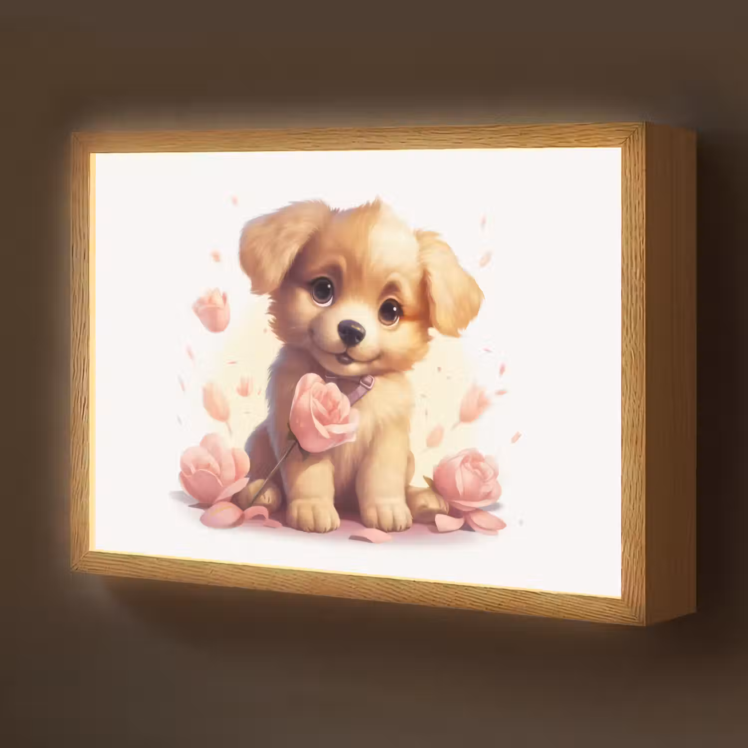 Hond - Bloemen - Roze - Meisjes - Kind Light Box met batterij (Wandlamp kind) middel -z3d_website