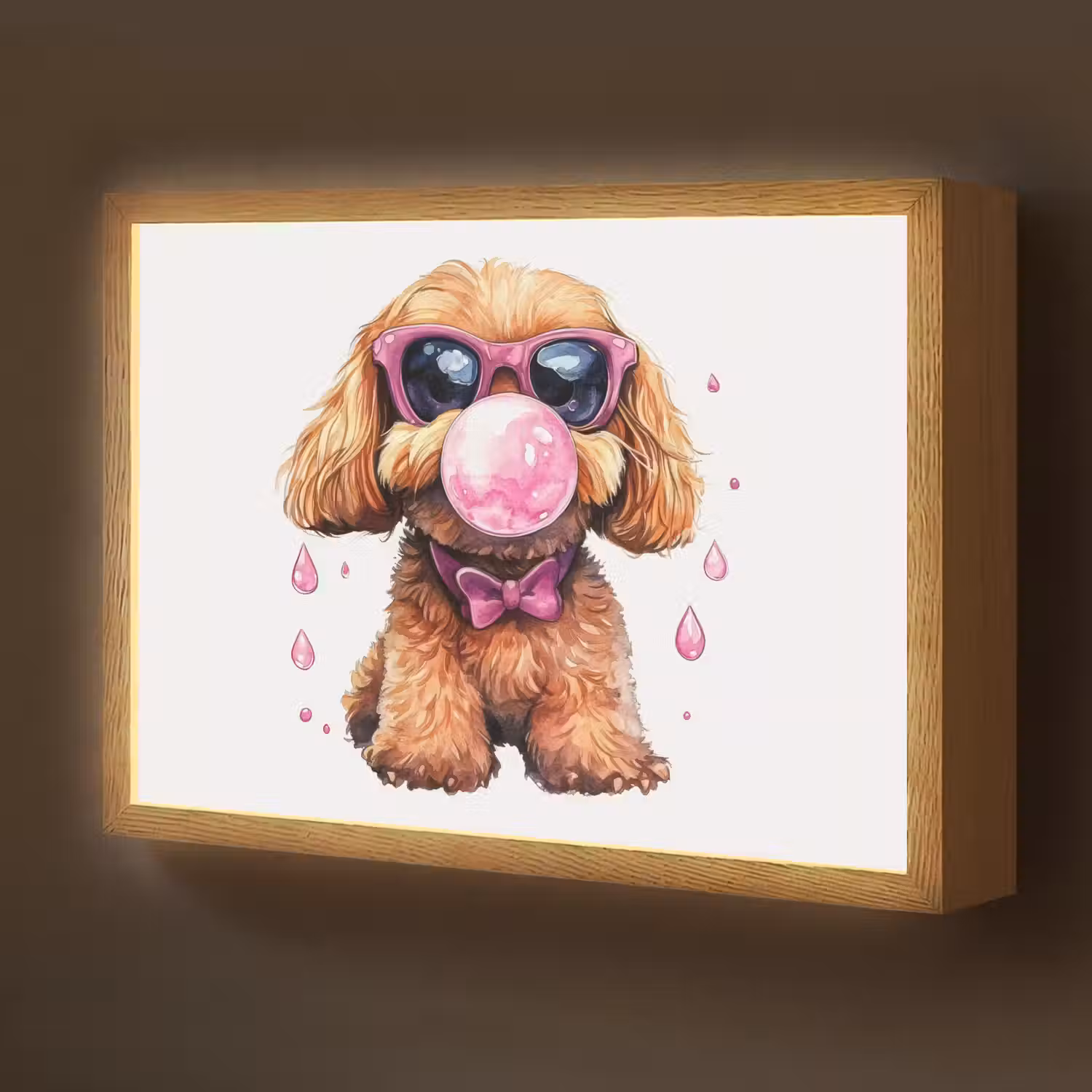 Hond - Roze - Kauwgom Light Box met batterij (Wandlamp kind) middel -z3d_website
