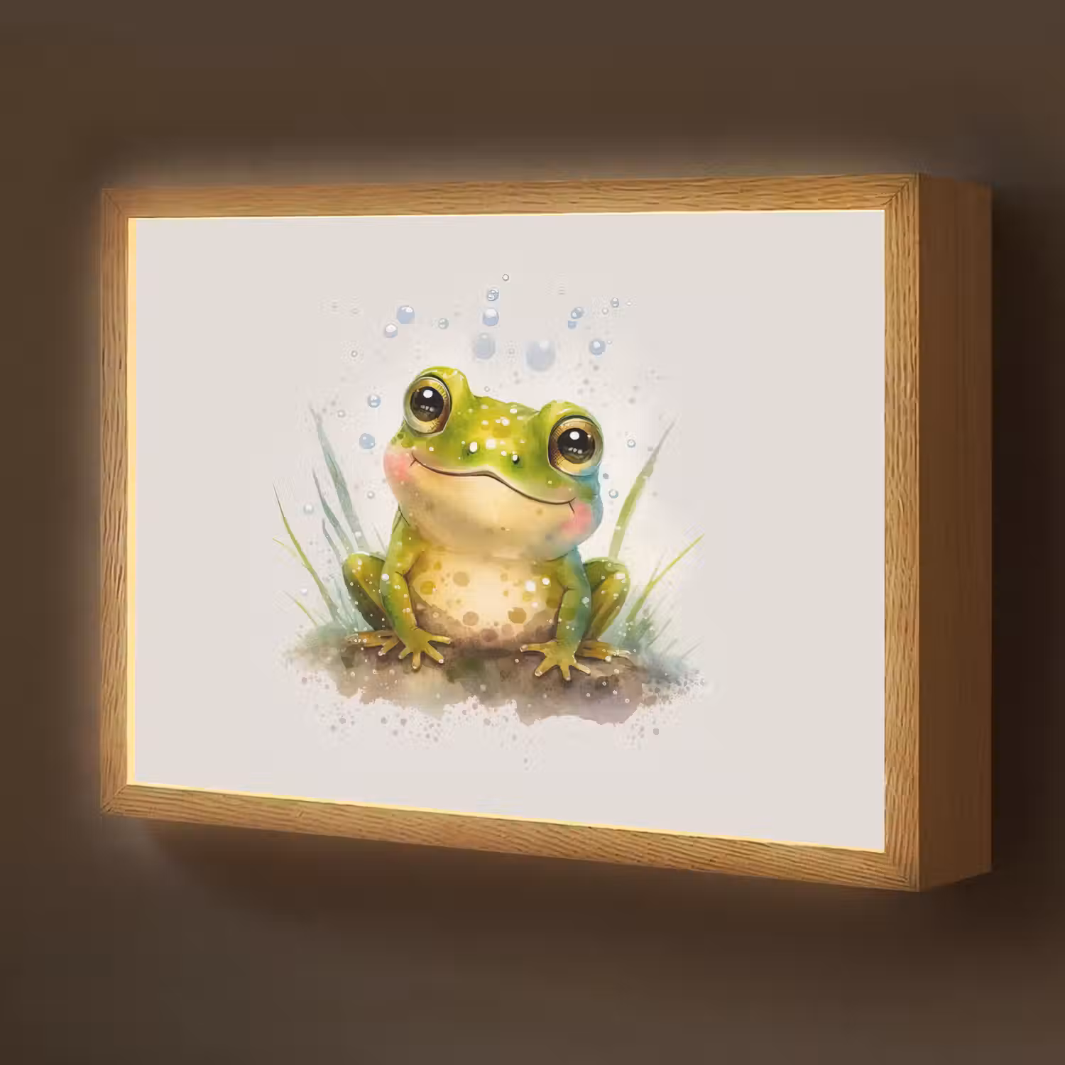 Kikker - Groen - Waterverf - Dieren - Jongen - Meisje Light Box met batterij (Wandlamp kind) middel -z3d_website