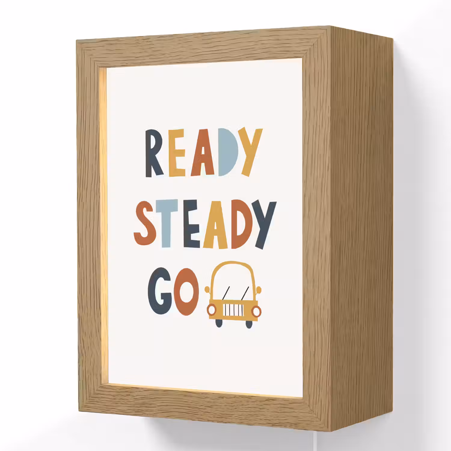 Kinderen - Auto - Wit - Quote - Ready Steady GO Light Box met kabel (Wandlamp kind) klein -3d