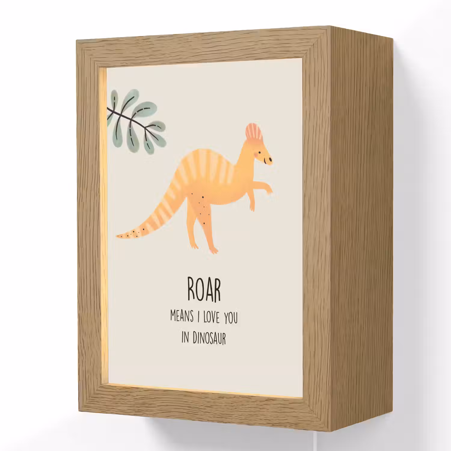 Kinderen - Dino - Beige - Quote - Roar, I love you Light Box met kabel (Wandlamp kind) klein -3d