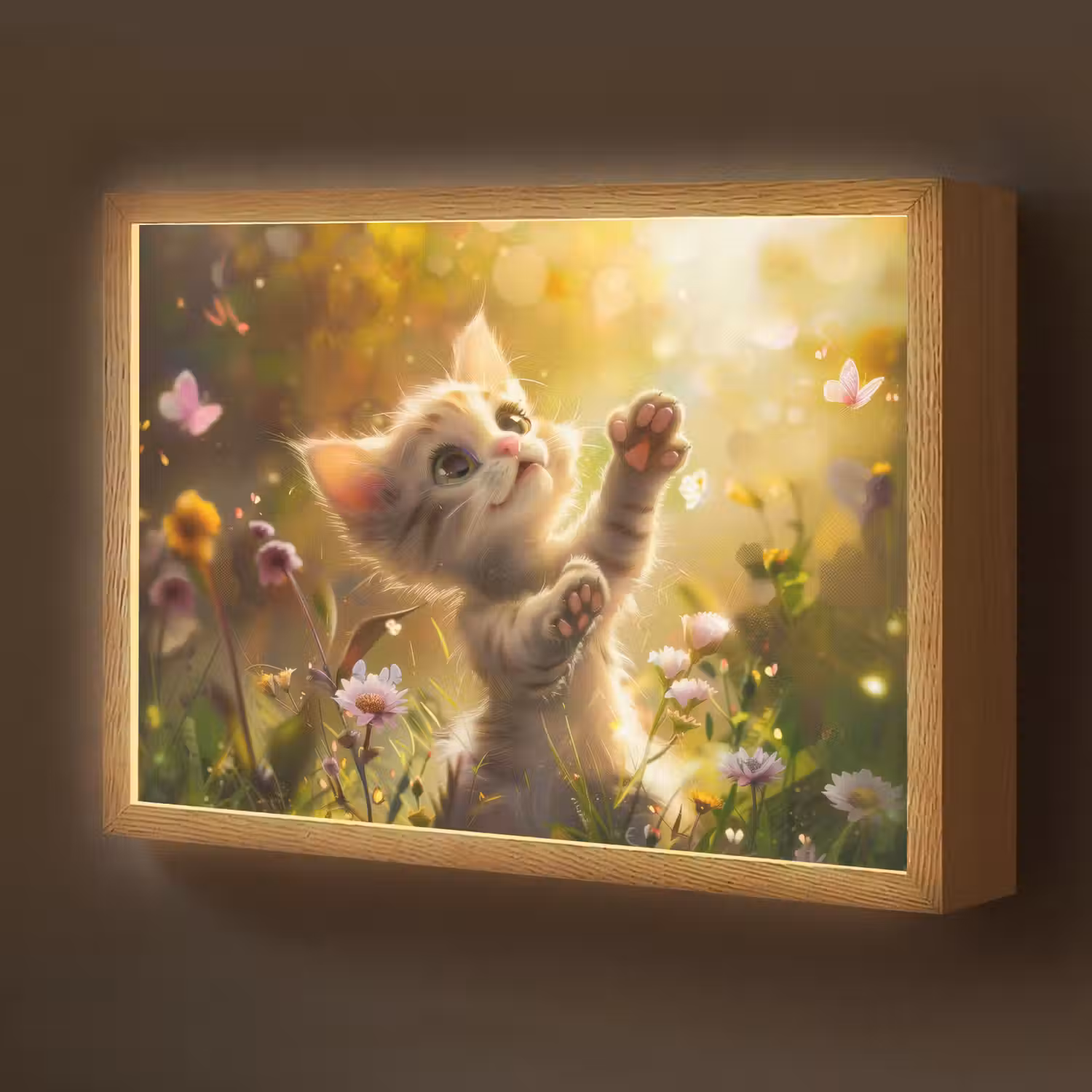 Kitten - Dier - Natuur - Bloemen Light Box met batterij (Wandlamp kind) middel -z3d_website