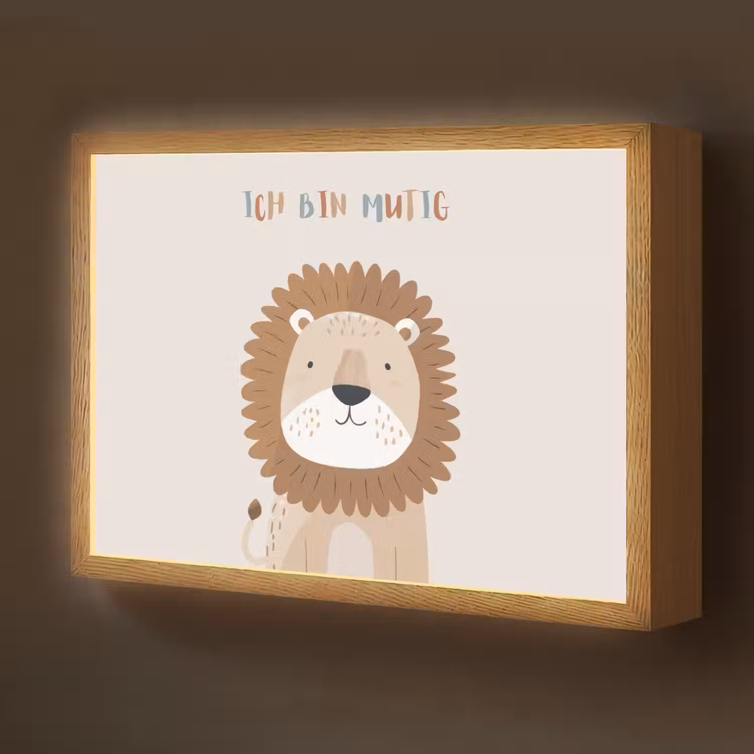 Leeuw - Beige - Dier - Moedig - Quote Light Box met batterij (Wandlamp kind) middel -z3d_website