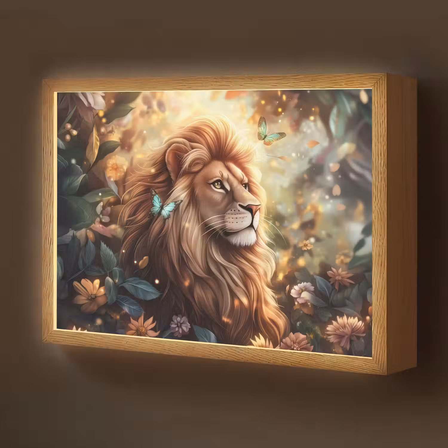 Leeuw - Dieren - Bloemen - Jungle Light Box met batterij (Wandlamp kind) middel -z3d_website