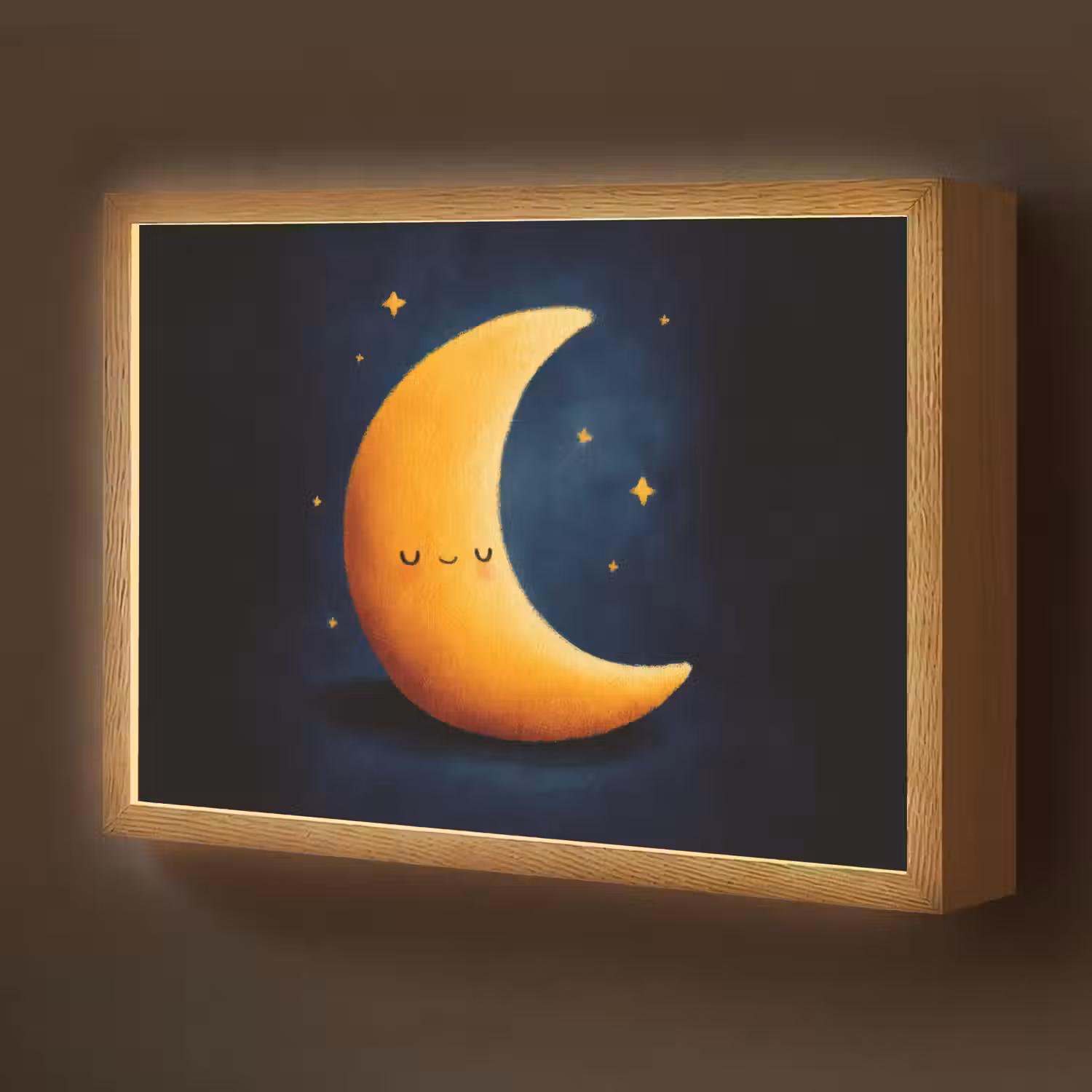 Maan - Geel - Sterren - Gezichtje Light Box met batterij (Wandlamp kind) middel -z3d_website