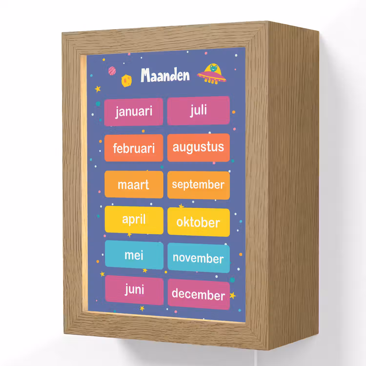 Maanden - Educatief - Leren voor kinderen - Ruimte Light Box met kabel (Wandlamp kind) klein -3d