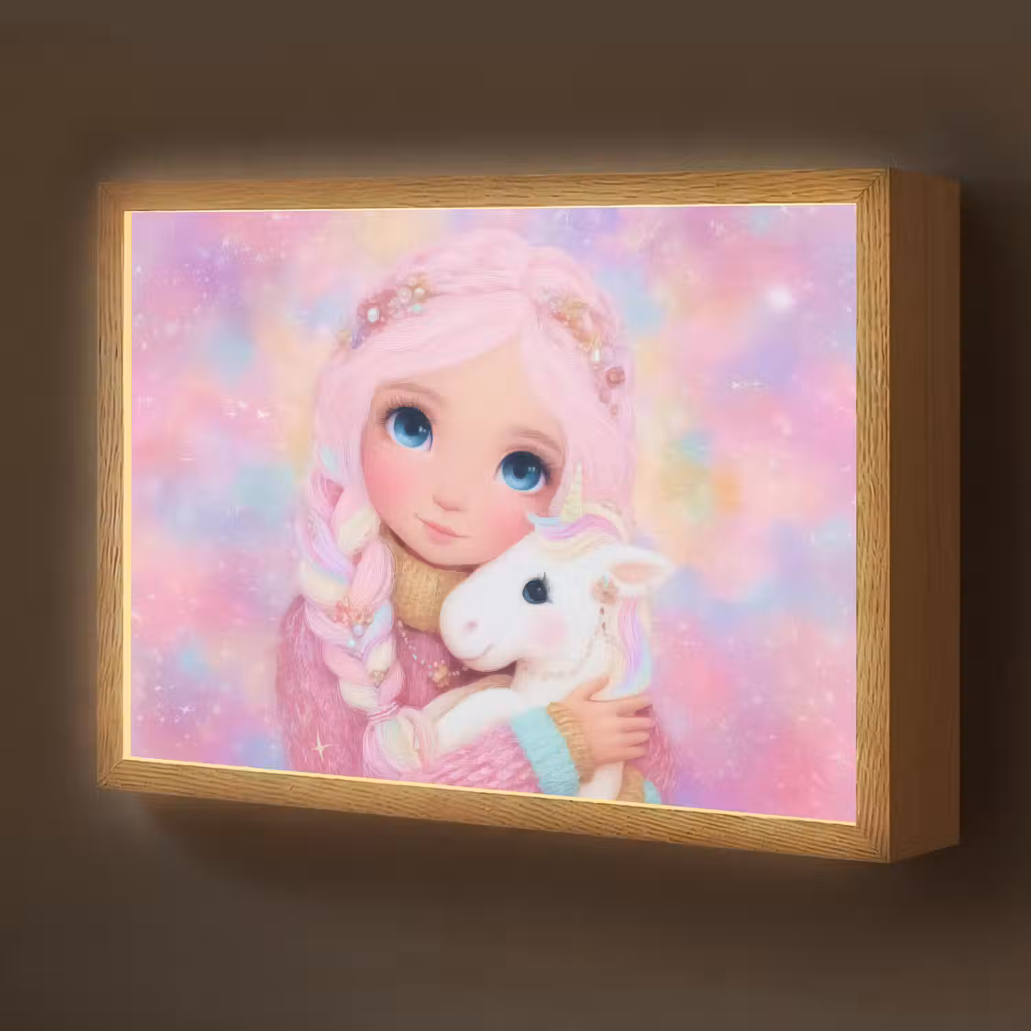 Meisje - Eenhoorn - Roze Light Box met batterij (Wandlamp kind) middel -z3d_website