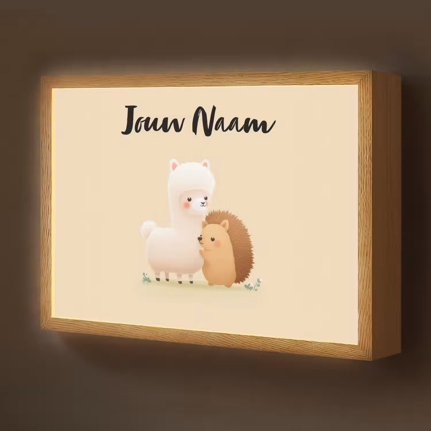 Alpaca - Egel - Bruin - Knuffelen Light Box met batterij (Wandlamp kind) middel -z3d_website