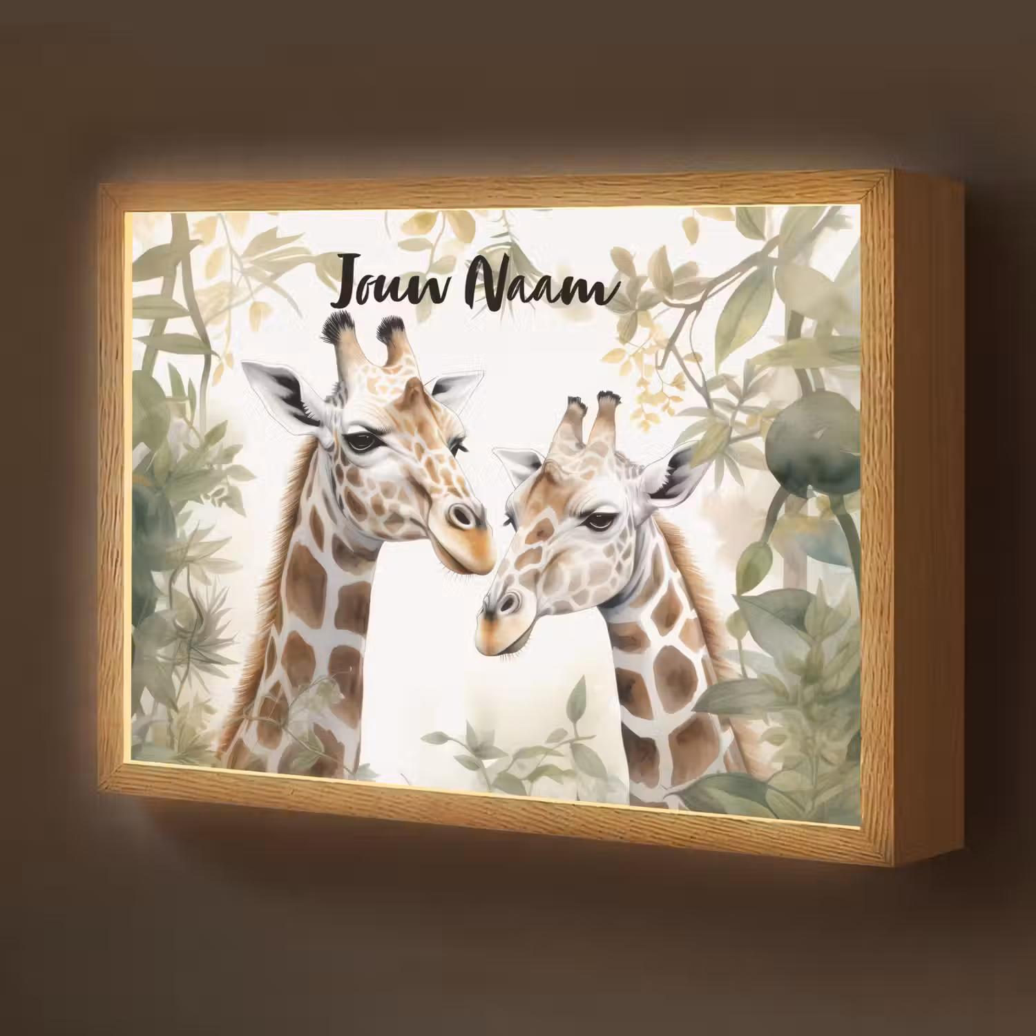 Dieren - Giraffe - Bladeren - Kinderen Light Box met batterij (Wandlamp kind) middel -z3d_website