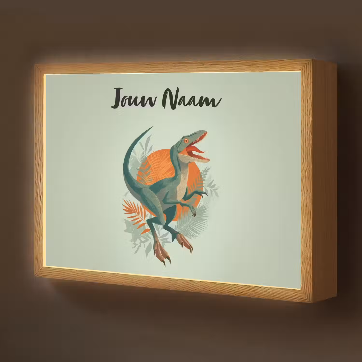 Dino - Bladeren - Grafisch - Groen Light Box met batterij (Wandlamp kind) middel -z3d_website