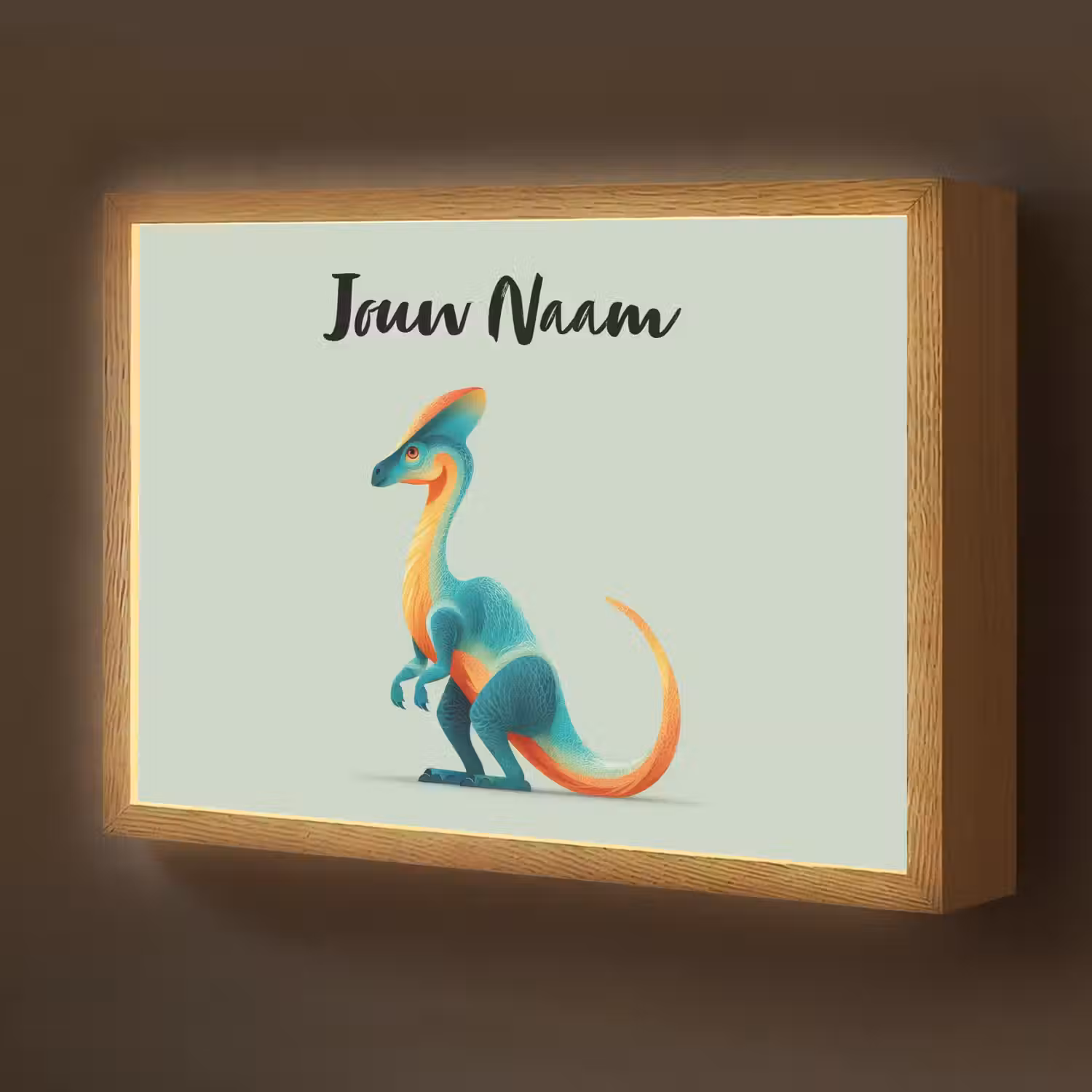 Dino - Cartoon - Oranje - Poten Light Box met batterij (Wandlamp kind) middel -z3d_website
