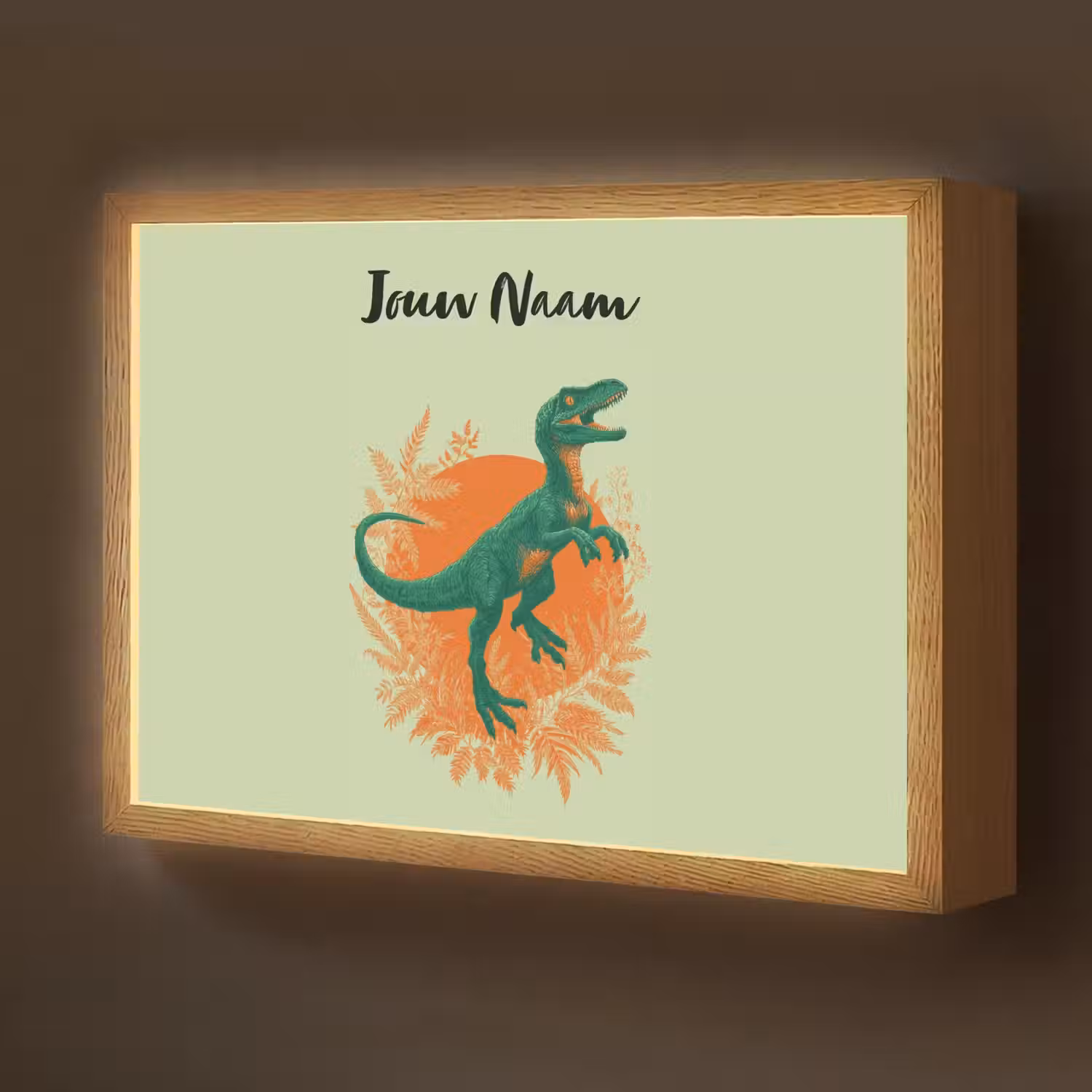 Dino - Groen - Bladeren - Cirkel Light Box met batterij (Wandlamp kind) middel -z3d_website