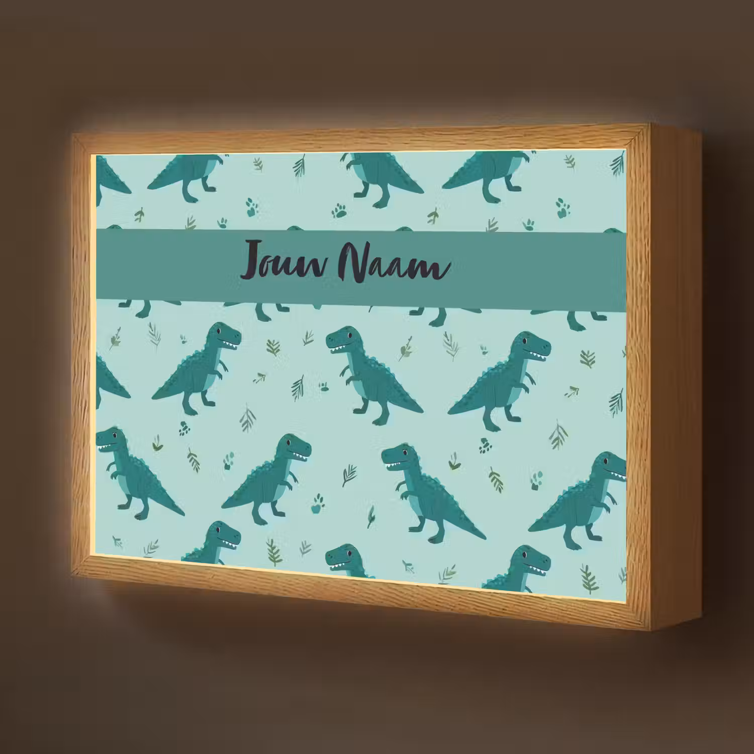 Dinosaurus - Blauw - Bladeren - Voetafdrukken Light Box met batterij (Wandlamp kind) middel -z3d_website