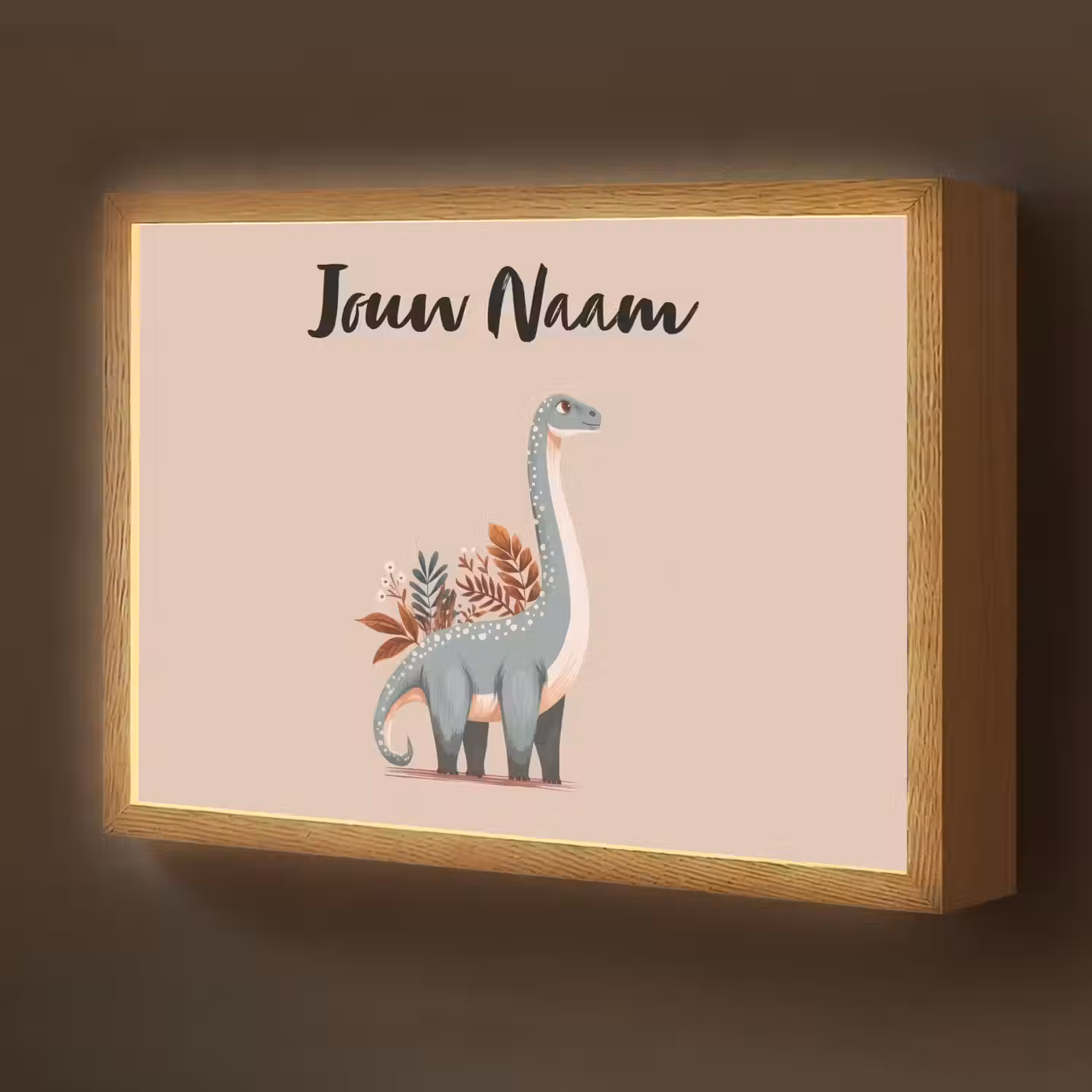 Dinosaurus - Planten - Beige - Minimalistisch Light Box met batterij (Wandlamp kind) middel -z3d_website