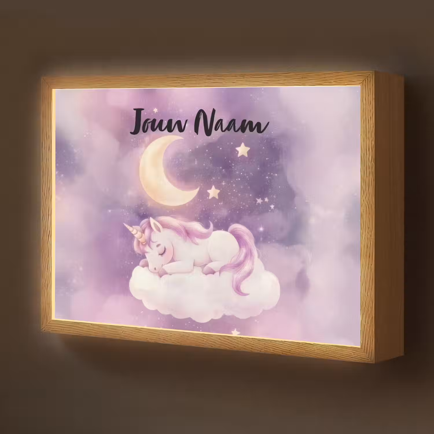 Eenhoorn - Paars - Sterrenhemel - Maan Light Box met batterij (Wandlamp kind) middel -z3d_website