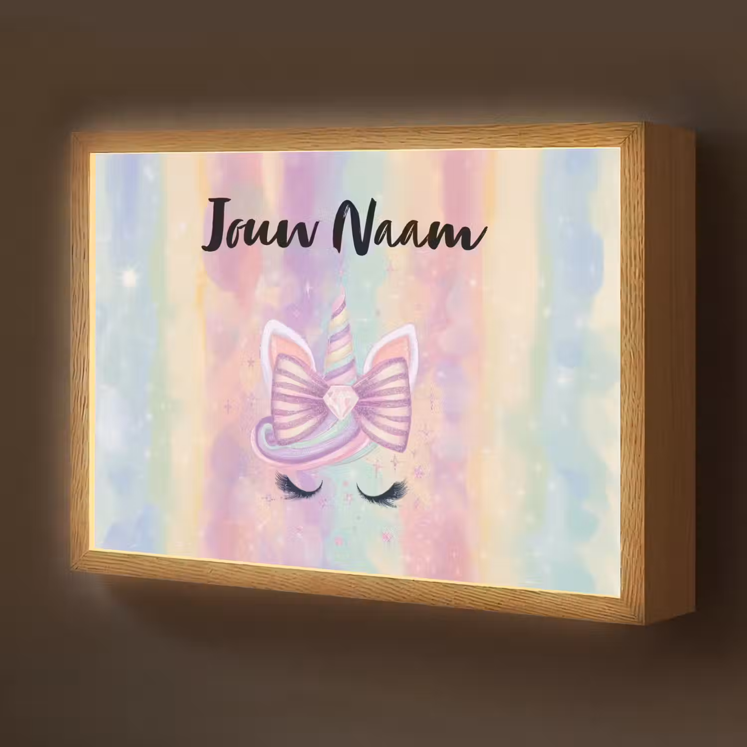 Eenhoorn - Pastel - Glitters - Regenboog Light Box met batterij (Wandlamp kind) middel -z3d_website