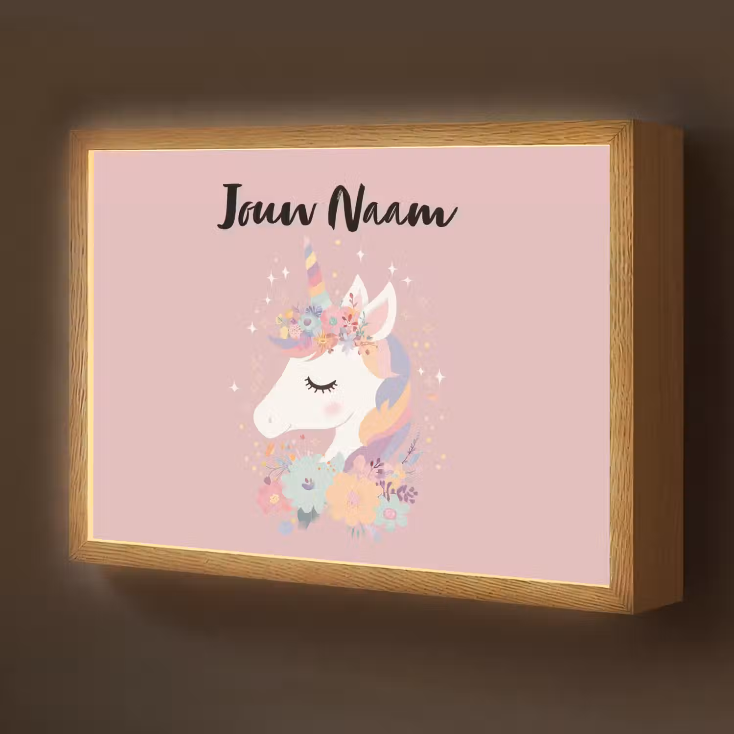 Eenhoorn - Roze - Bloemen Light Box met batterij (Wandlamp kind) middel -z3d_website