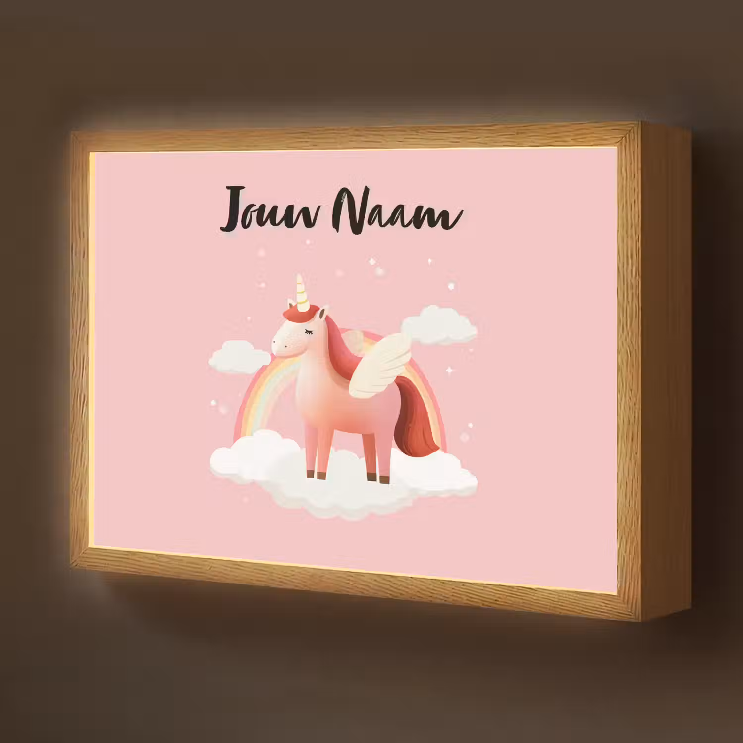 Eenhoorn - Vleugels - Roze - Regenboog Light Box met batterij (Wandlamp kind) middel -z3d_website