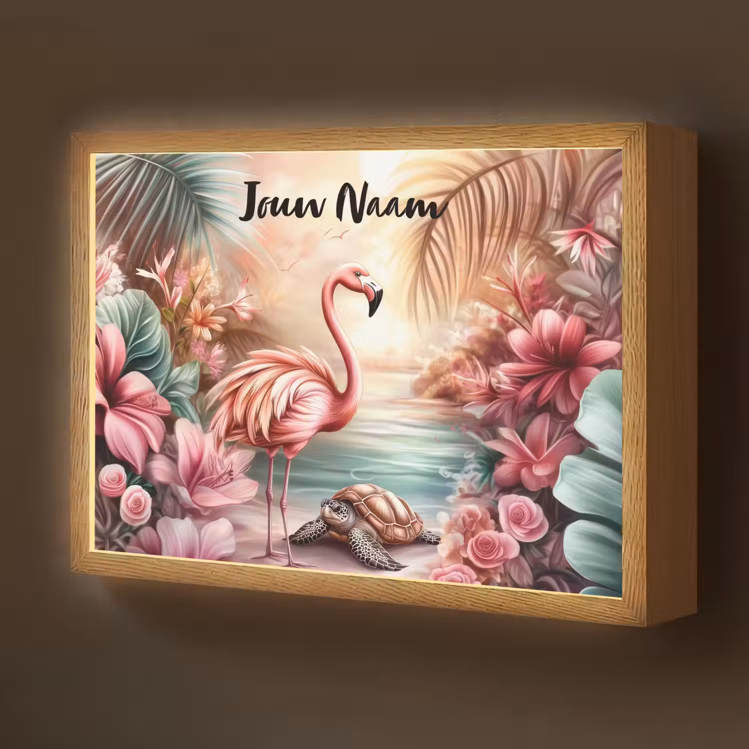 Flamingo - Schildpad - Roze Light Box met batterij (Wandlamp kind) middel -z3d_website