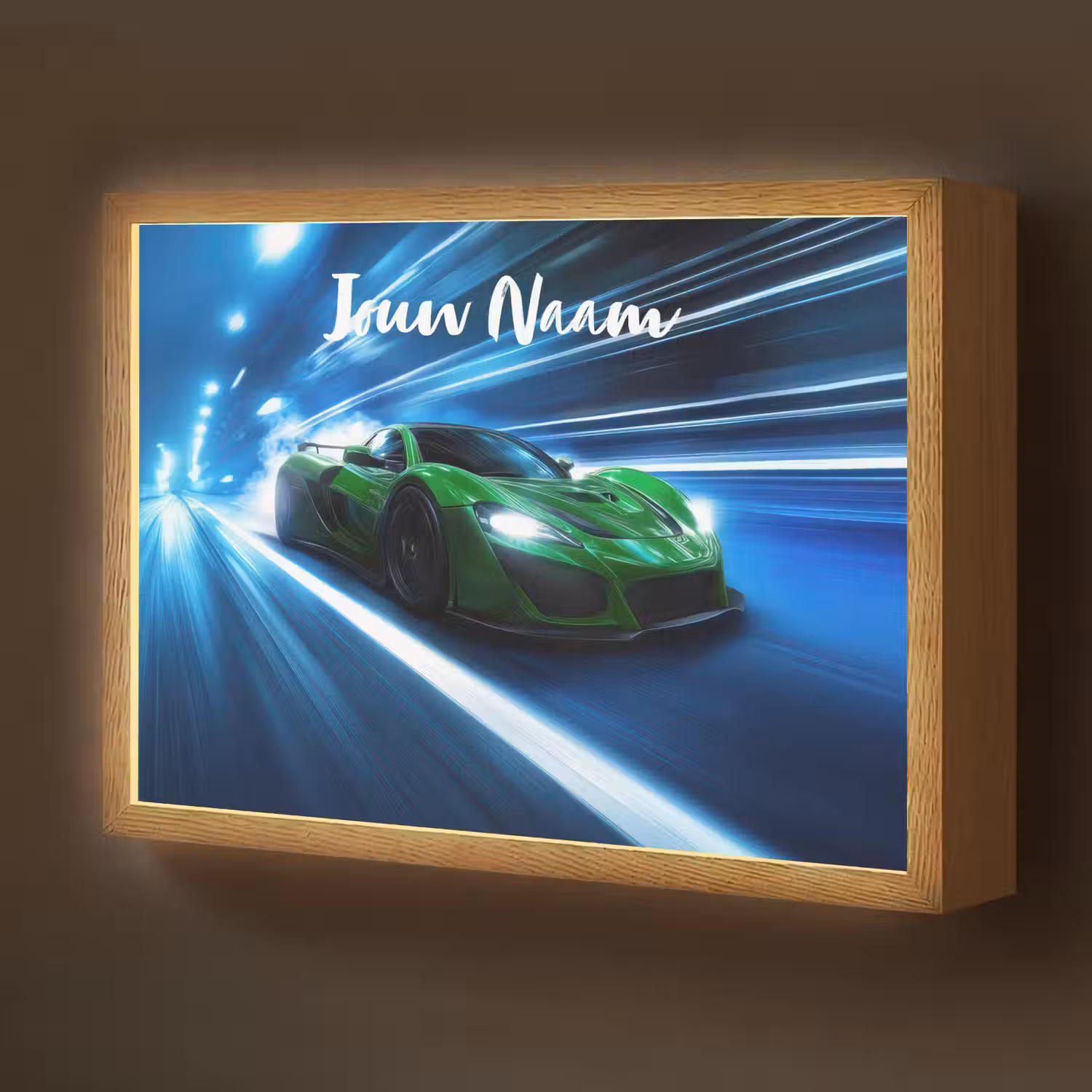 Groene racewagen - Blauw - Neon - Licht Light Box met batterij (Wandlamp kind) middel -z3d_website