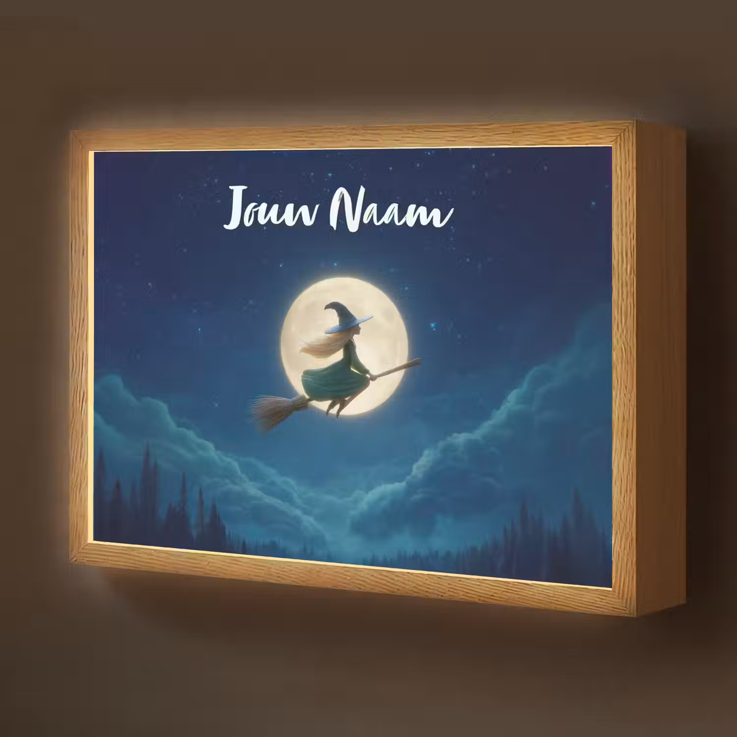 Heks - Volle maan - Sterrenhemel Light Box met batterij (Wandlamp kind) middel -z3d_website
