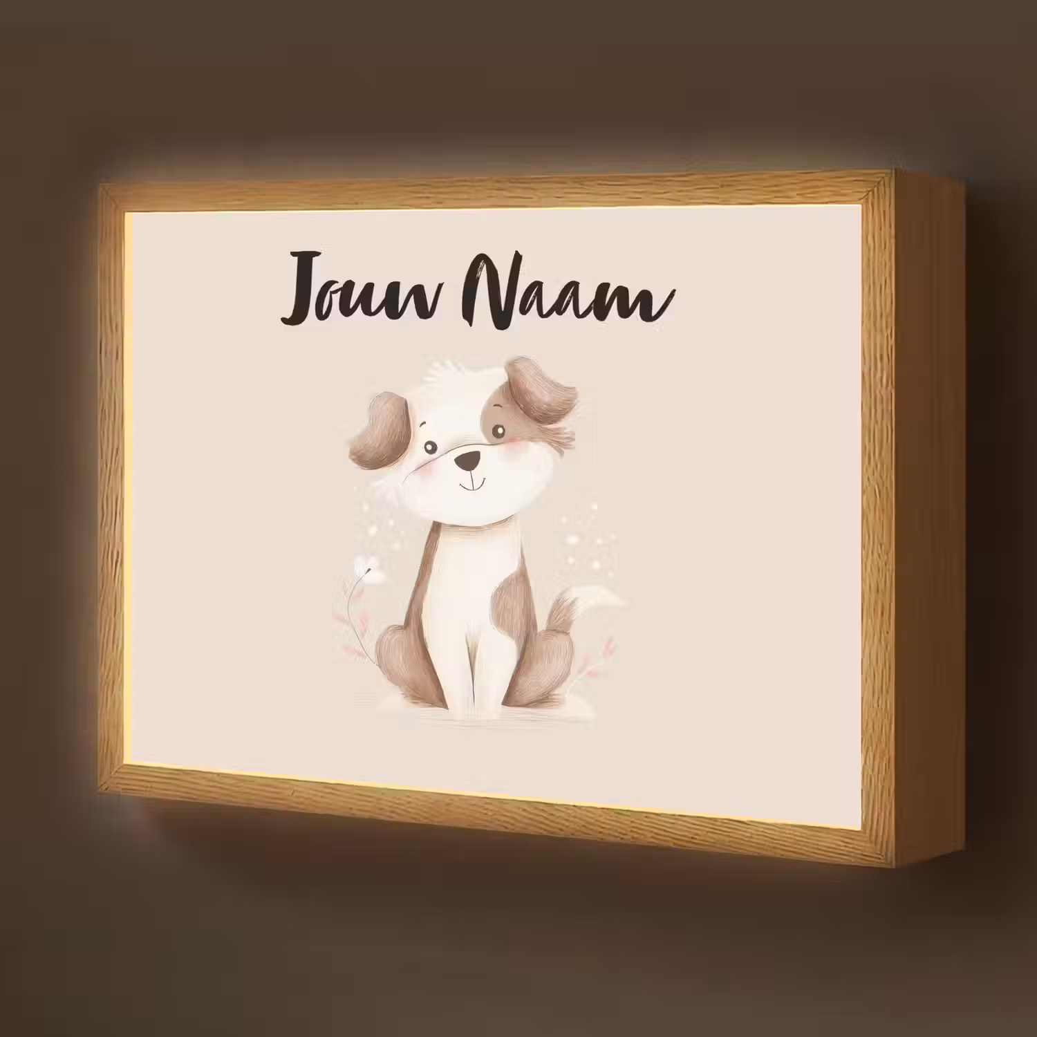 Hond - Gevlekt - Bruin Light Box met batterij (Wandlamp kind) middel -z3d_website